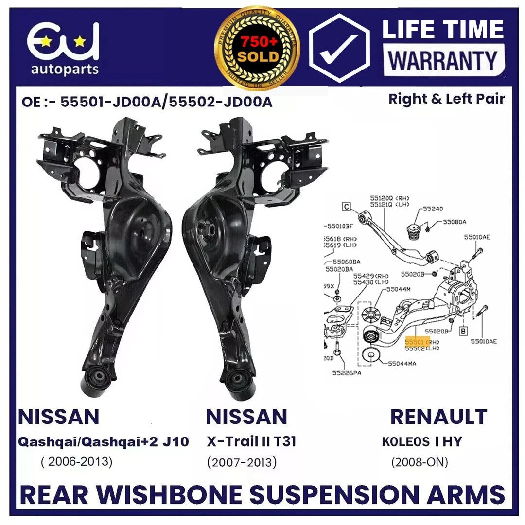 REAR LH + RH SUSPENSION TRAILING RADIUS WISHBONE ARM FOR NISSAN QASHQAI 06–13