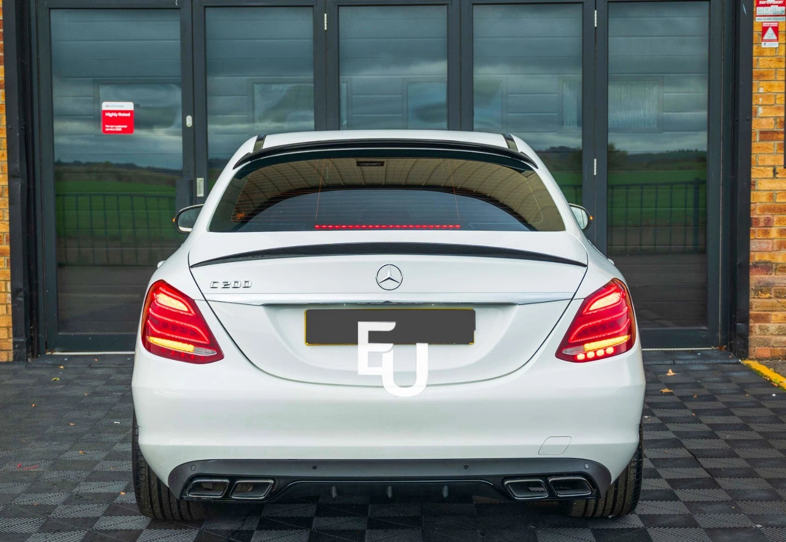 REAR DIFFUSER TAIL PIPE NON AMG FOR MERCEDES C-CLASS W205 C63 LOOK GLOSS BLACK