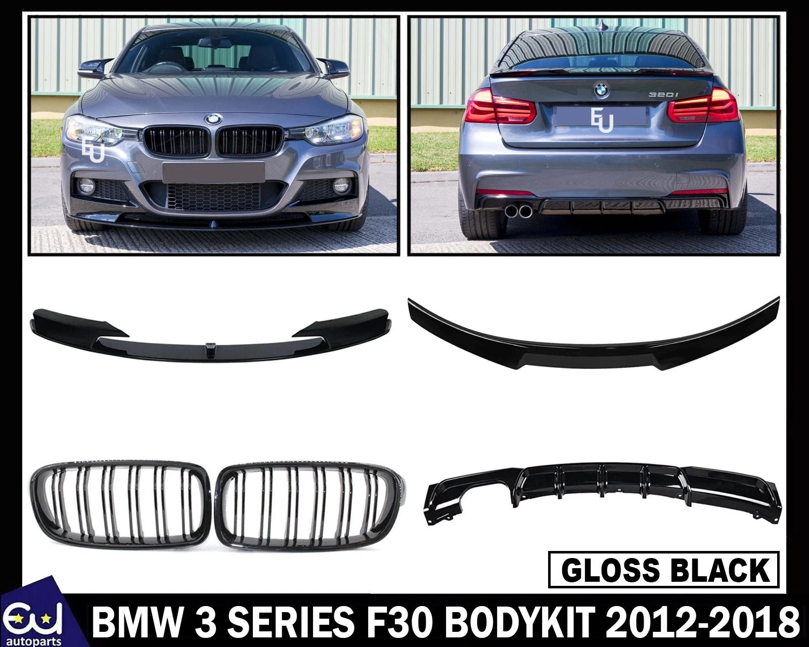 FOR BMW 3 SERIES F30 BODYKIT FRONT LIP SPLITTER REAR DIFFUSER GRILLE BODY KIT