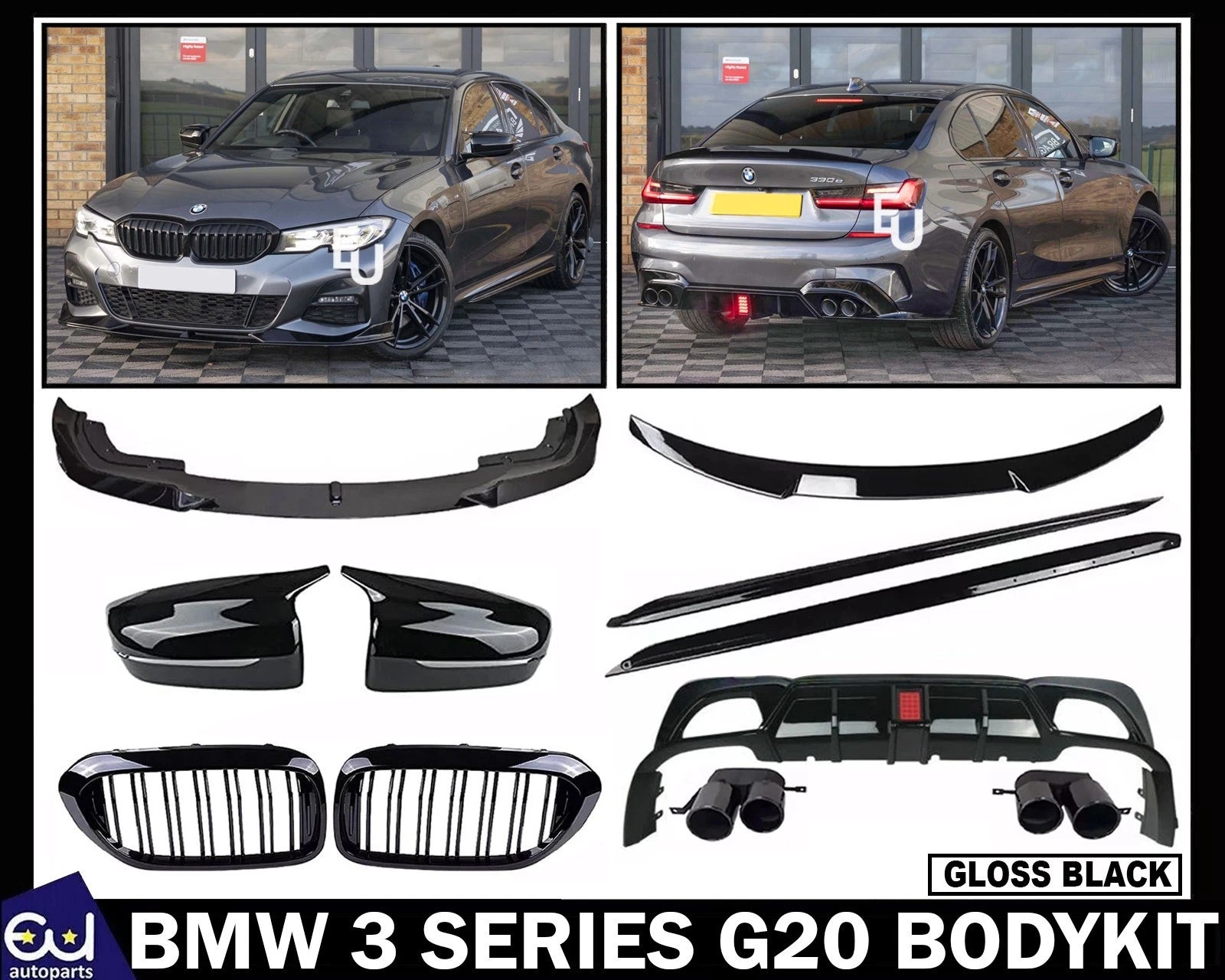 FOR BMW 3 SERIES G20 BODY KIT BODYKIT FRONT SPLITTER LIP REAR LED DIFFUSER SKIRT