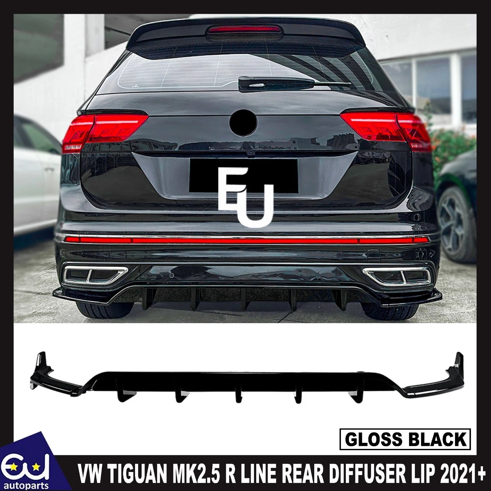 FOR VW TIGUAN MK2.5 R LINE REAR BUMPER LOWER DIFFUSER LIP PANEL GLOSS BLACK 21+