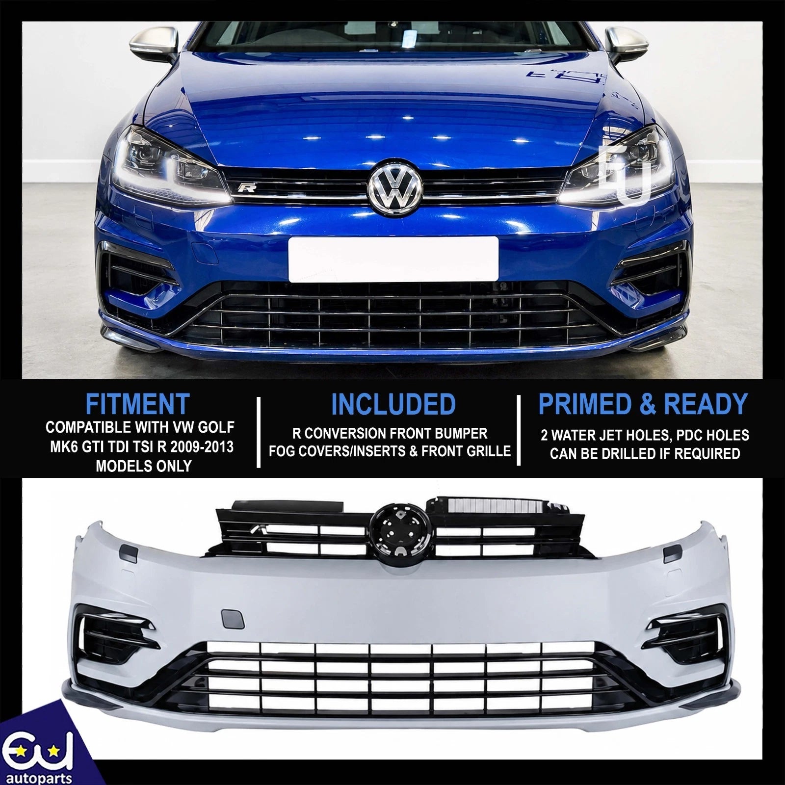 FOR VW GOLF MK6 09-13 UPGRADE TO MK7.5 R CONVERSION LOOK FRONT BUMPER BODYKIT