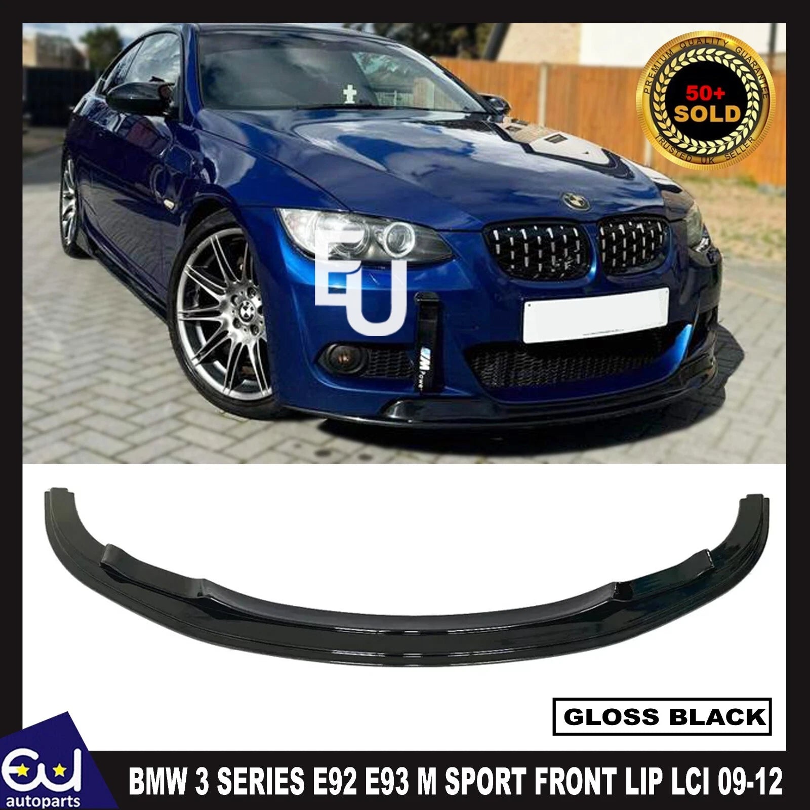 FOR BMW 3 SERIES E92 E93 M SPORT FRONT SPLITTER BUMPER LIP GLOSS BLACK LCI 09-12