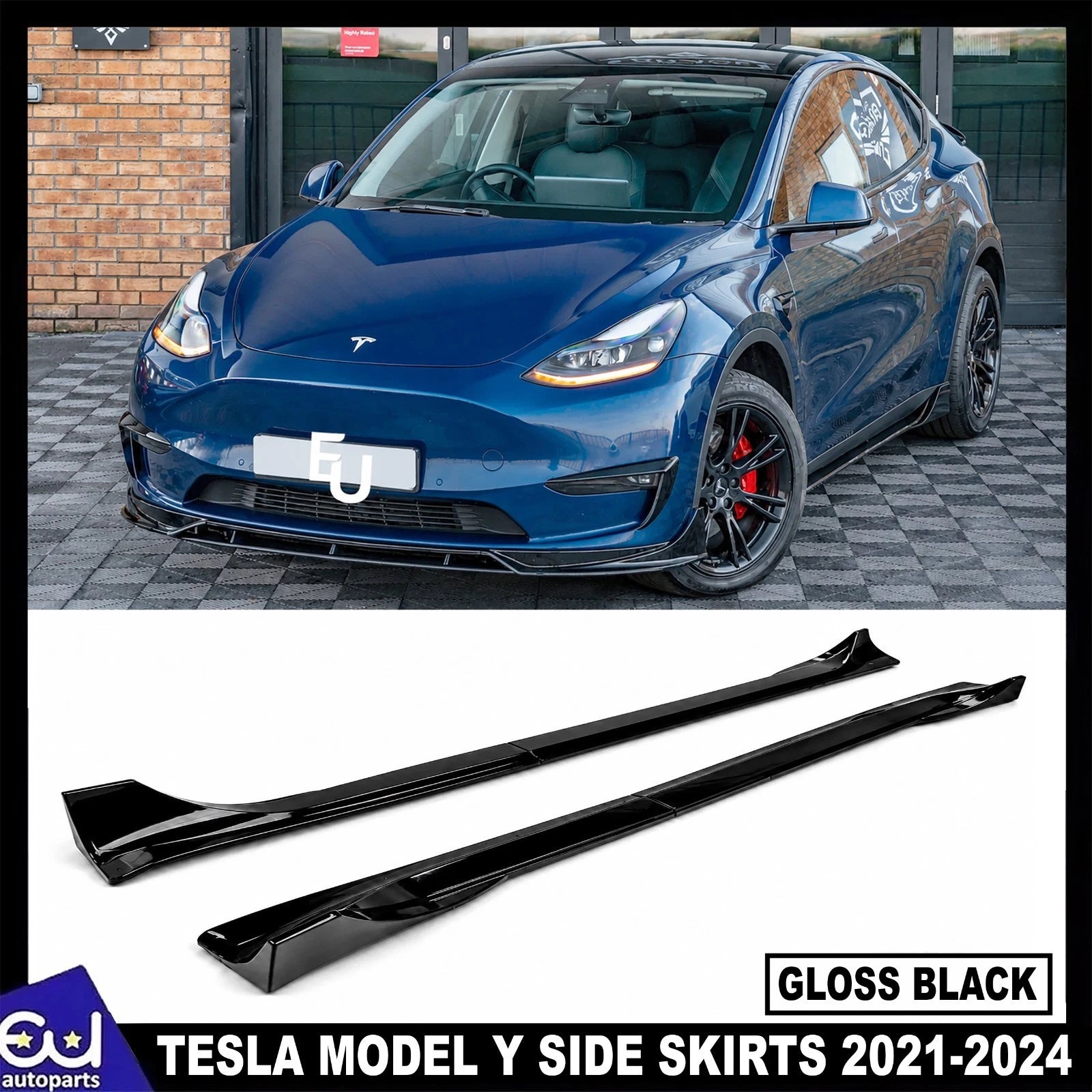 FOR TESLA MODEL Y SIDE SKIRT SKIRTS EXTENSION BLADES PAIR GLOSS BLACK 2021-2024