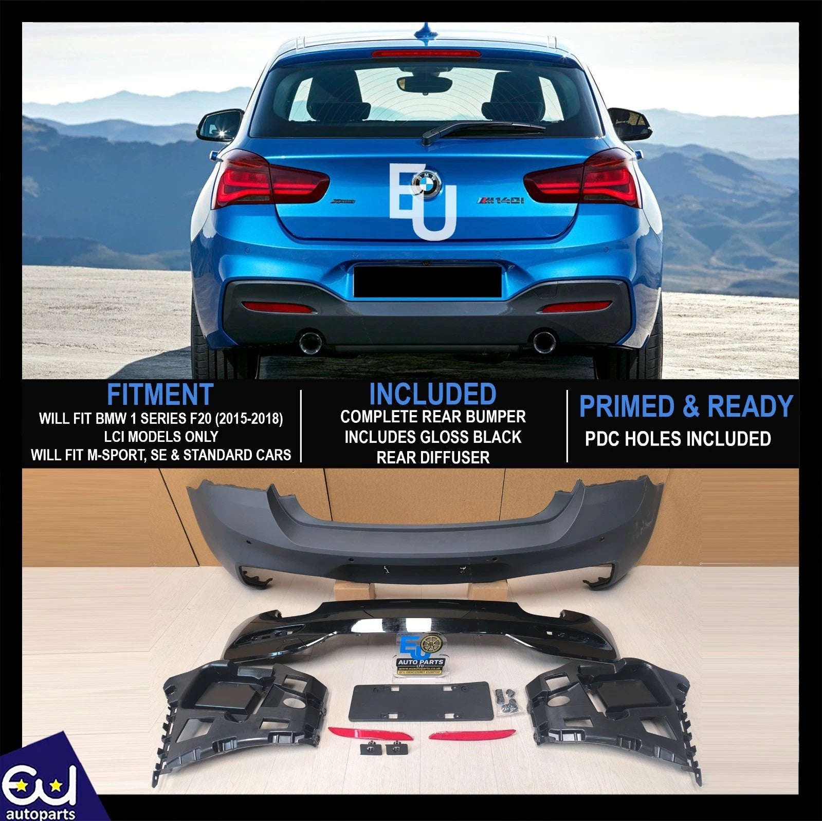FOR BMW 1 SERIES F20 F21 2015-19 LCI M SPORT REAR BUMPER DIFFUSER M135i M140i