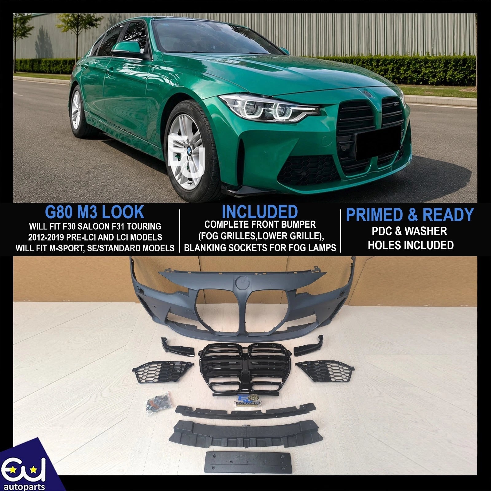 G80 M3 CONVERSION FRONT BUMPER BODYKIT FOR BMW 3 SERIES F30 F31 2011-19 WITH PDC
