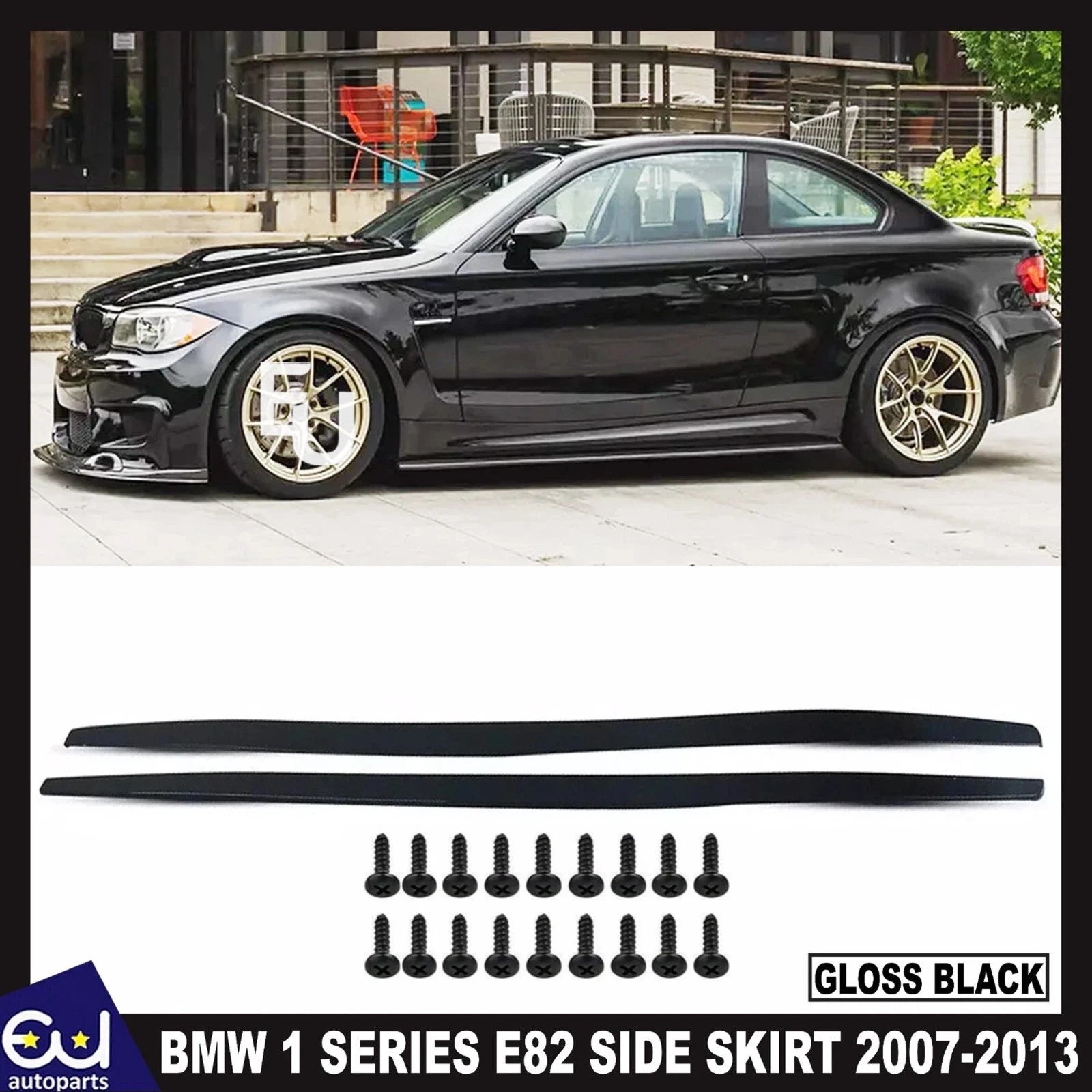 FOR BMW 1 SERIES E82 COUPE SIDE SKIRT EXTENSION LIP BLADES GLOSS BLACK 2007-2013