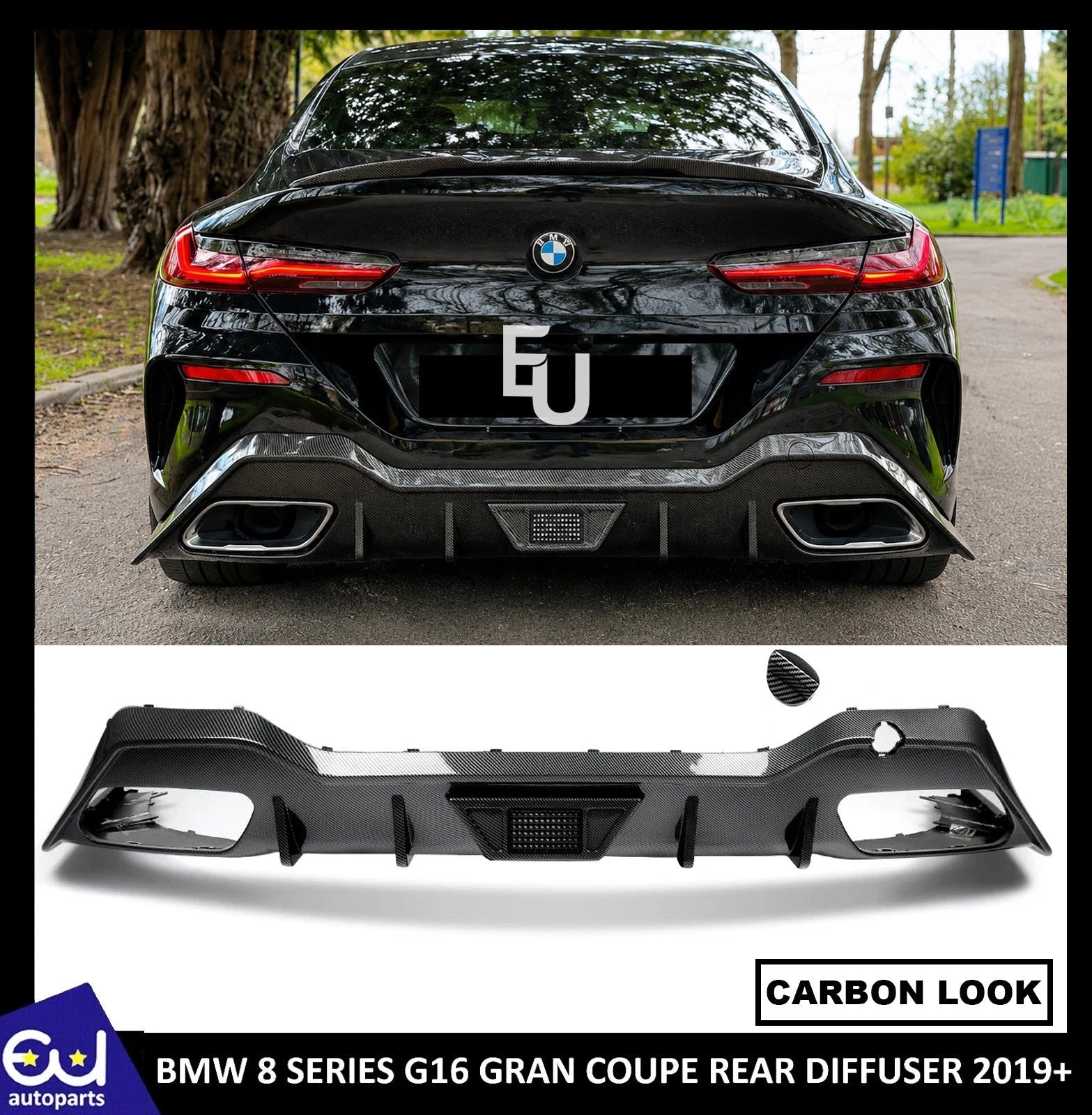 REAR DIFFUSER CARBON LOOK WITH LED LIGHT FOR BMW 8 SERIES G16 GRAN COUPE 2019+