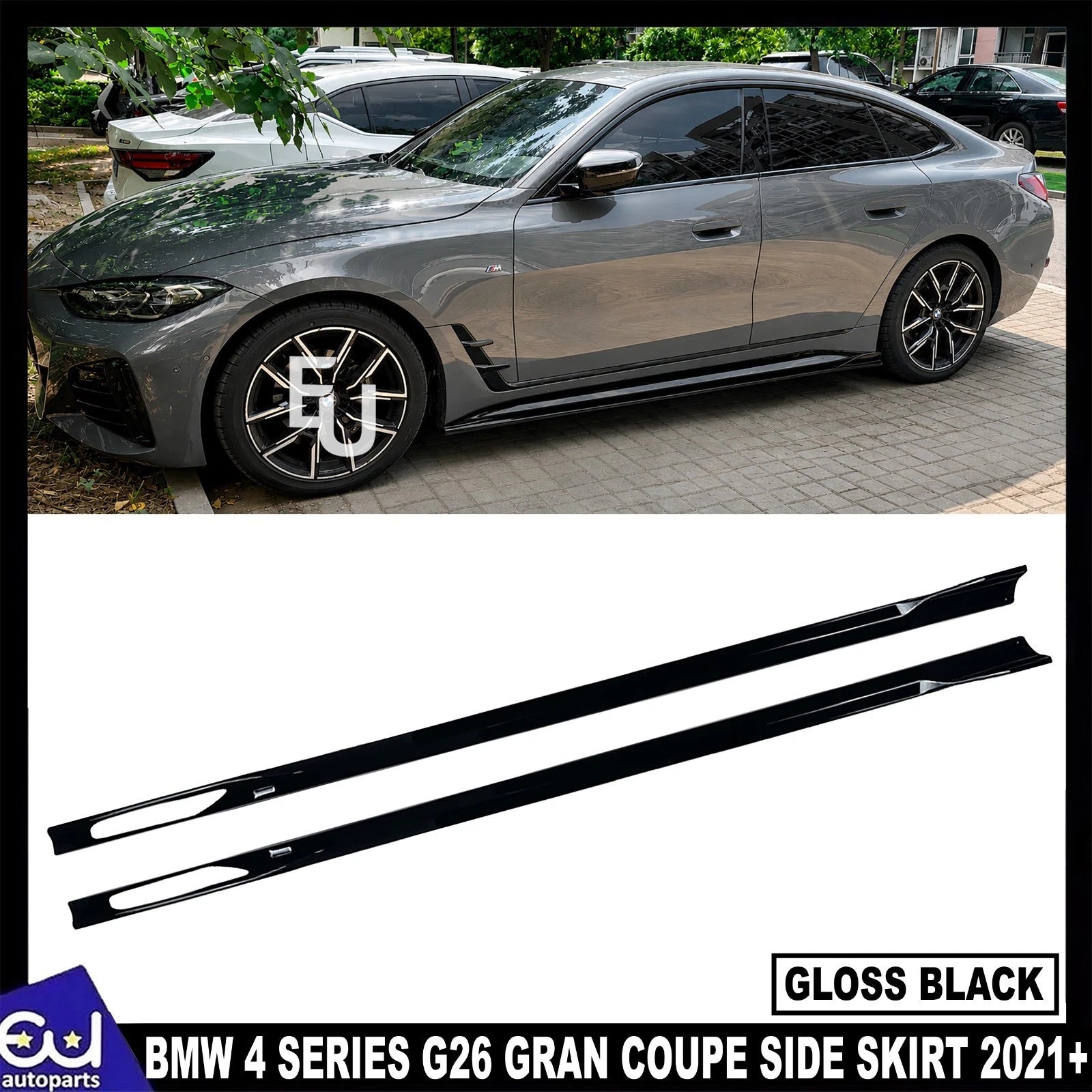 FOR BMW 4 SERIES G26 GRAN COUPE M SPORT SIDE SKIRT EXTENSION BLADE GLOSS BLACK