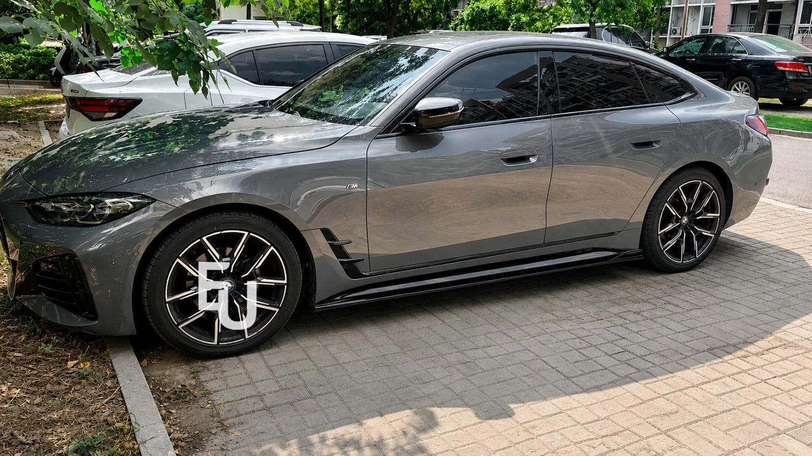 FOR BMW 4 SERIES G26 GRAN COUPE M SPORT SIDE SKIRT EXTENSION BLADE GLOSS BLACK