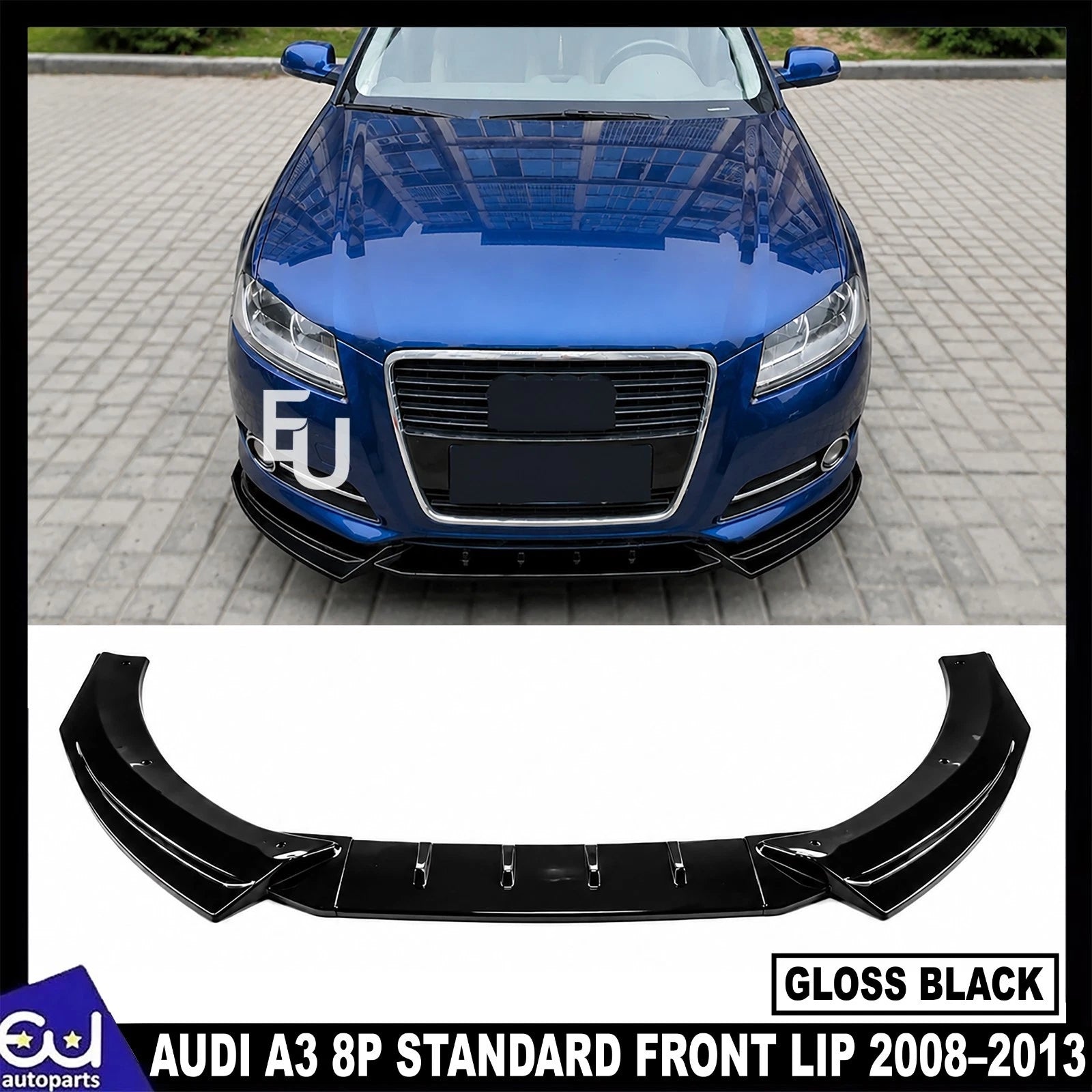 FOR AUDI A3 8P STANDARD FRONT BUMPER SPLITTER LIP SPOILER GLOSS BLACK 2008-2013