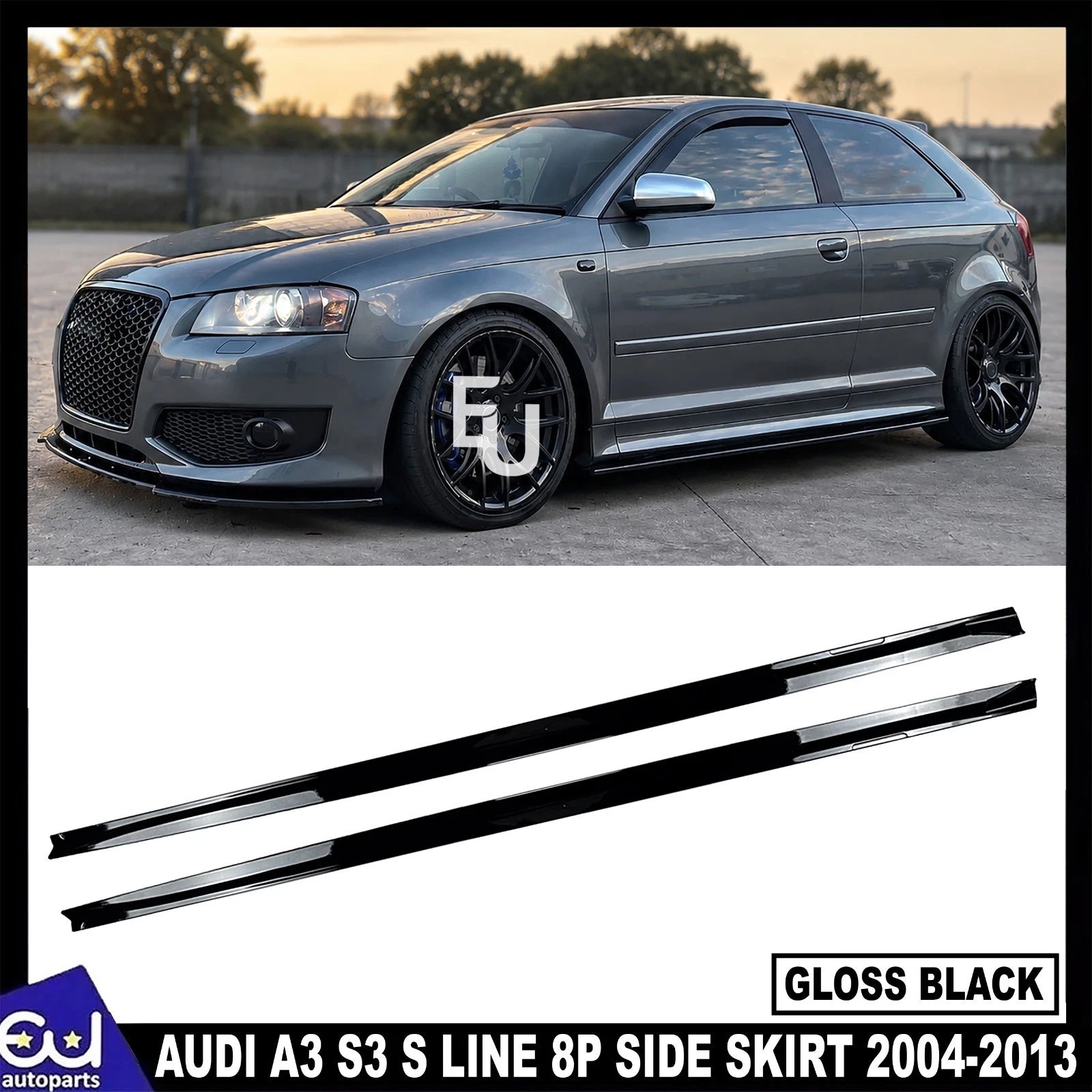 FOR AUDI A3 S3 S LINE 8P SIDE SKIRT SKIRTS EXTENSION LIP GLOSS BLACK 2004-2013