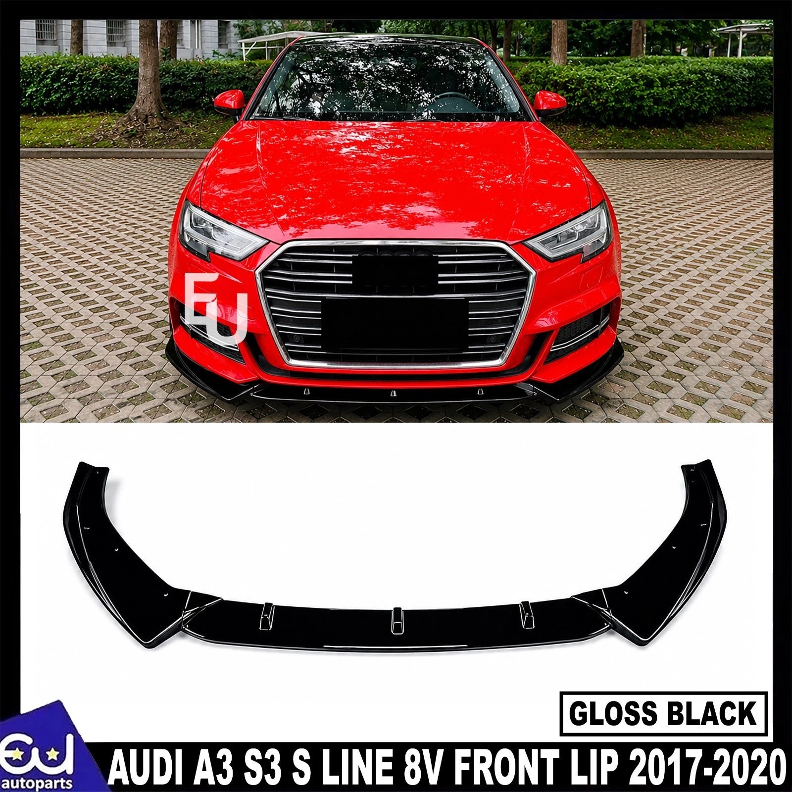 FOR AUDI A3 S3 S LINE 8V FRONT SPLITTER SPOILER LIP GLOSS BLACK BODY KIT 2017-20