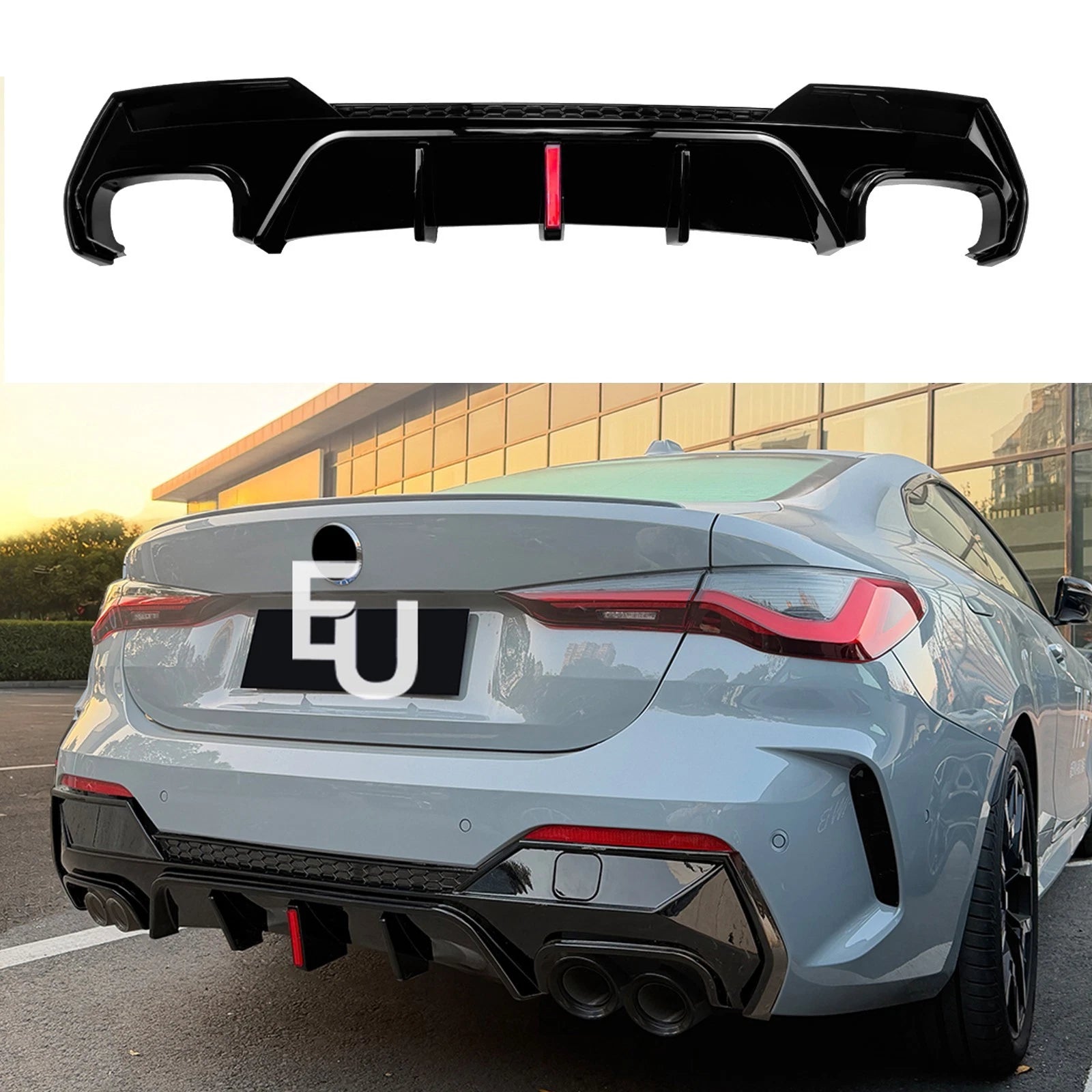 FOR BMW 4 SERIES G22 G23 REAR DIFFUSER WITH LED LIP EXHAUST GLOSS BLACK 2020+