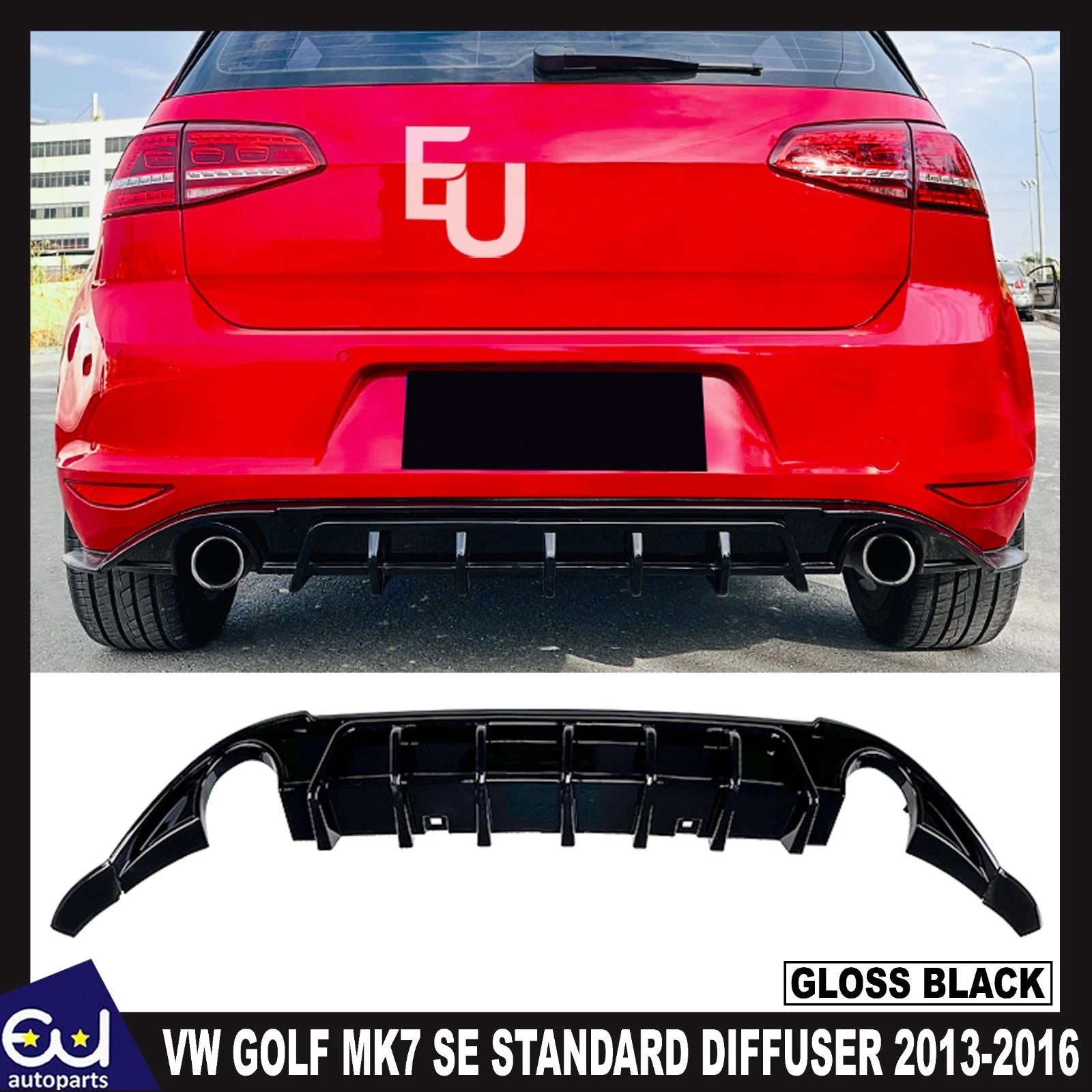 FOR VW GOLF MK7 SE STANDARD TDI TSI GLOSS BLACK REAR DIFFUSER SPLITTER LIP 13-16