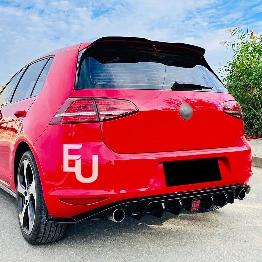 FOR VW GOLF MK7 SE STANDARD TDI TSI GLOSS BLACK LED REAR DIFFUSER LIP 2013-2016
