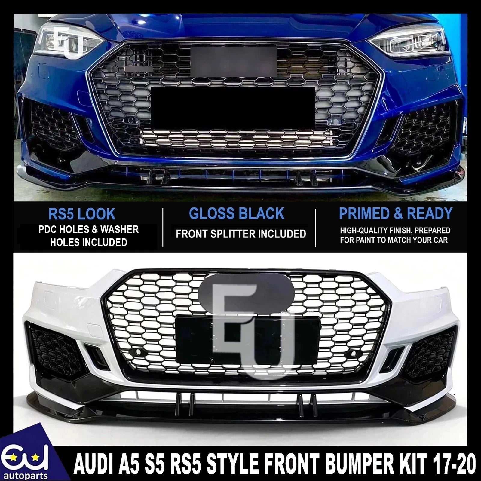 RS5 LOOK FRONT SPLITTER BUMPER BODY KIT GRILLE FOR AUDI A5 S5 B9 8W 2017-2020