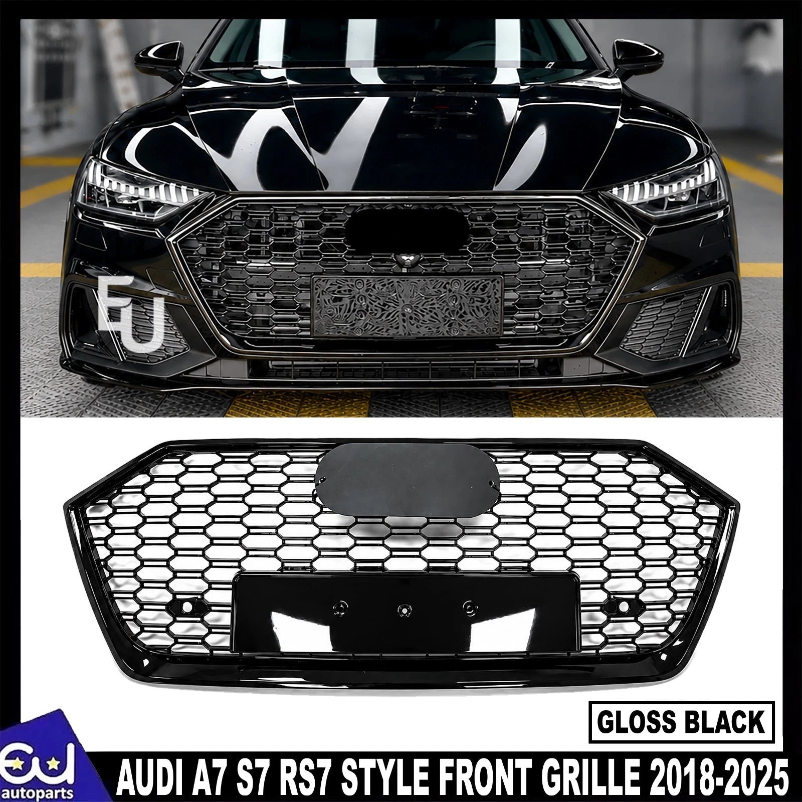FOR AUDI A7 S7 2018-2025 4KA FRONT HONEYCOMB GRILLE GRILL RS7 STYLE GLOSS BLACK
