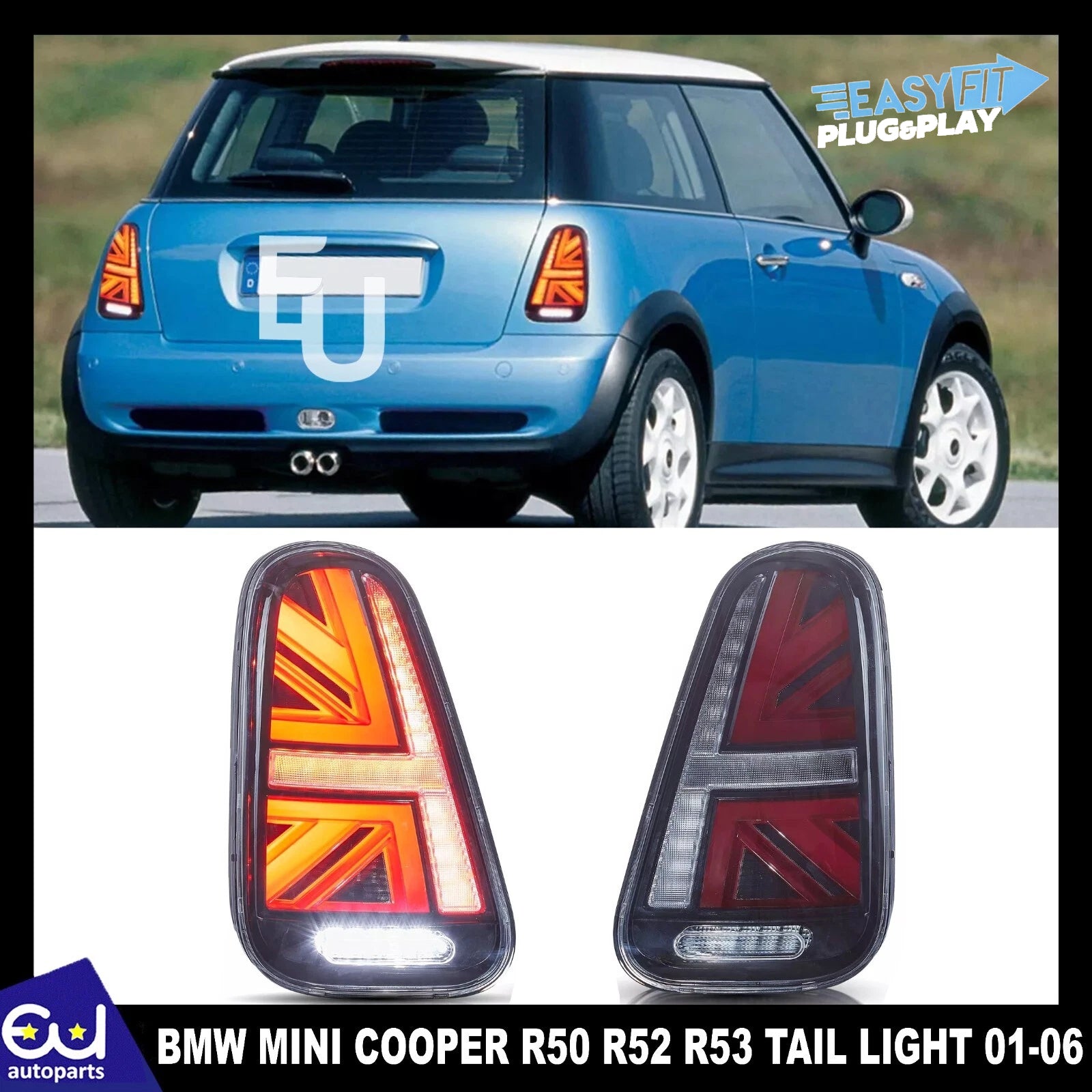 FOR MINI COOPER S R50 R52 R53 UNION JACK TAIL LIGHTS LAMP W/ANIMATION 2001-2006