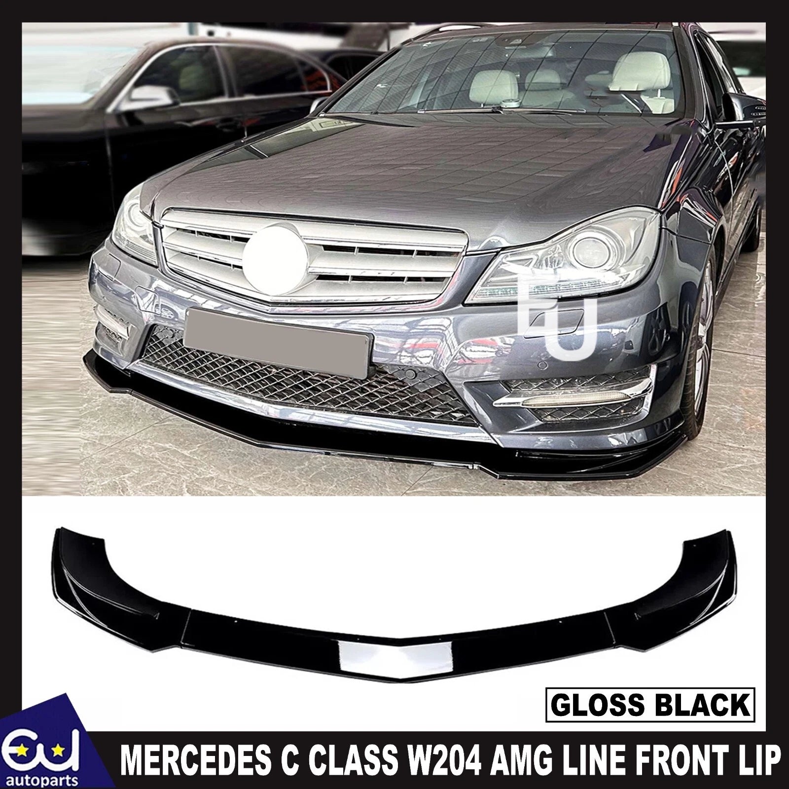 FOR MERCEDES C CLASS W204 AMG LINE FRONT BUMPER SPLITTER LIP GLOSS BLACK 2011-14