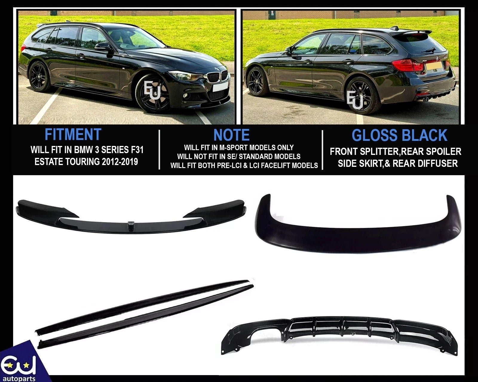 FOR BMW 3 SERIES F31 TOURING BODY KIT FRONT LIP SPLITTER REAR DIFFUSER BODYKIT