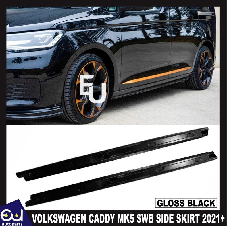 FOR VOLKSWAGEN CADDY MK5 SWB SIDE SKIRT EXTENSTIONS GLOSS BLACK 2020+