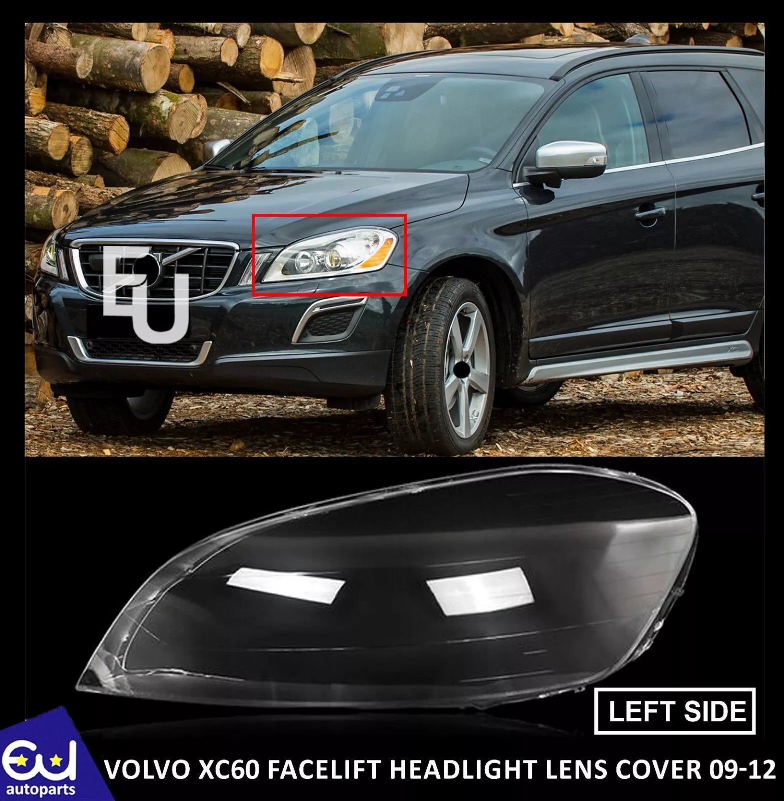 FOR VOLVO XC60 2009-12 LCI FRONT HEADLIGHT LAMP LENS COVER LEFT PASSENGER SIDE