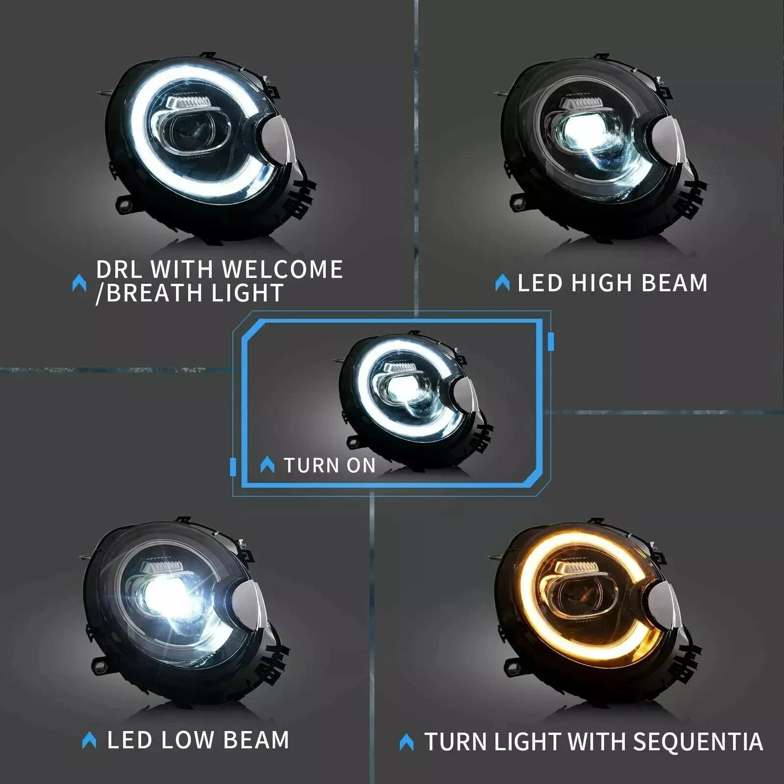 FULL LED HEADLIGHTS LAMP FOR BMW MINI COOPER 2007-2013 R55 R56 R57 R58 R59 LH+RH