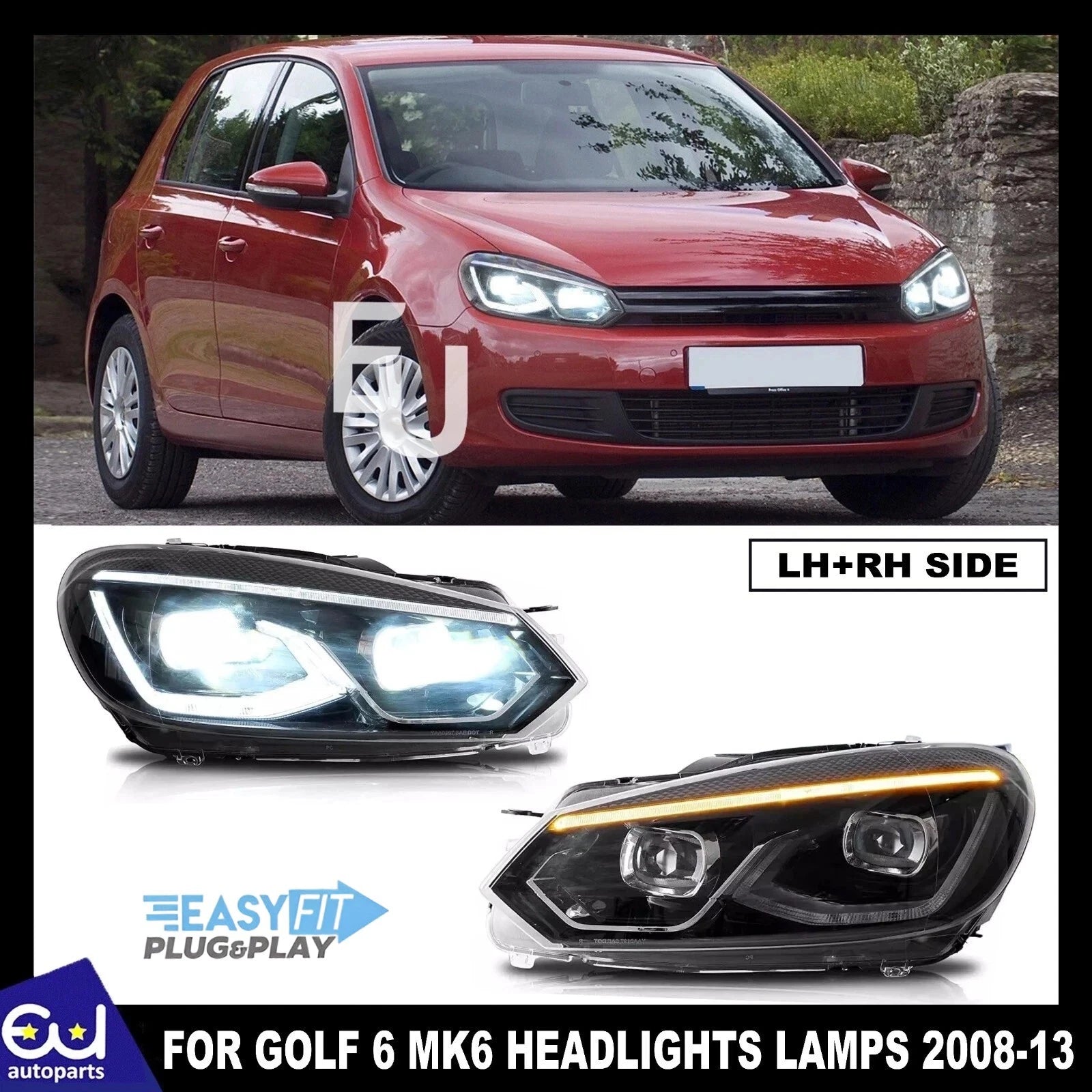 DYNAMIC SEQUENTIAL LED PROJECTOR HEAD LIGHT LIGHTS LAMP FOR VW GOLF 6 MK6 2008+