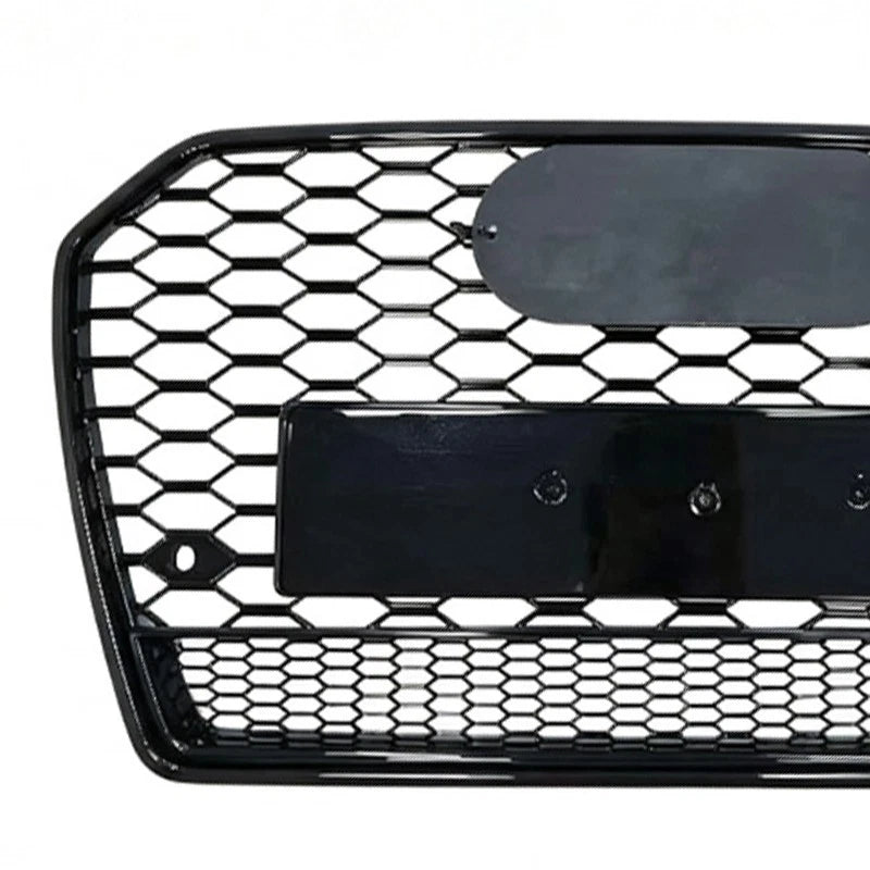 RS6 STYLE FRONT HONEYCOMB GRILL GRILLE FOR AUDI A6 C7.5 2015-2018 GLOSS BLACK