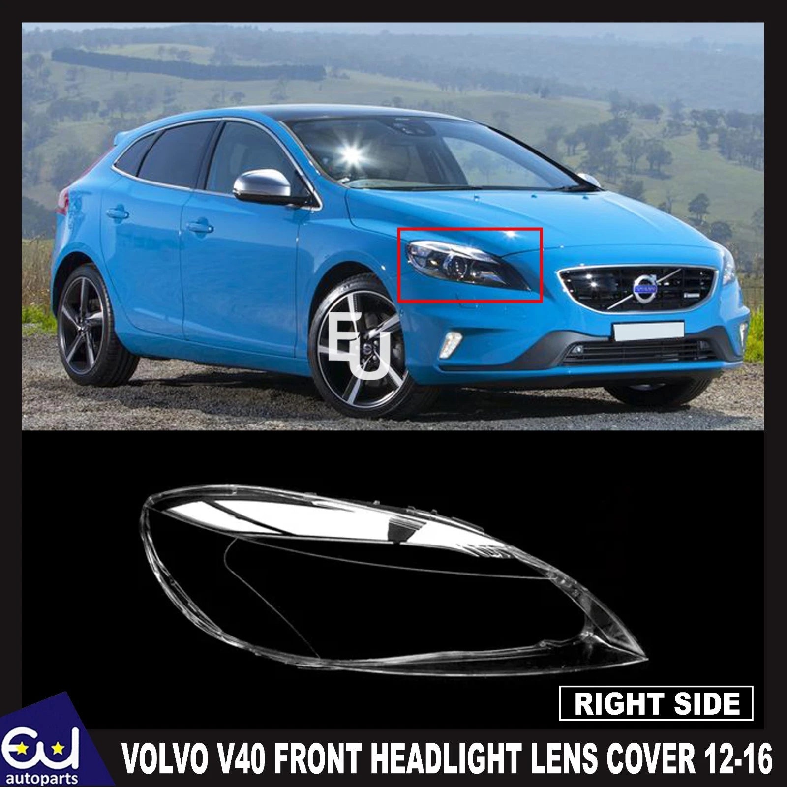 FOR VOLVO V40 FRONT HEADLIGHT LAMP LENS COVER RIGHT DRIVER RH SIDE 2012-2016