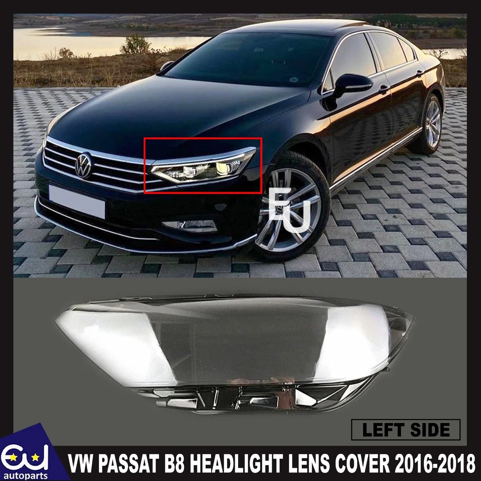 FOR VW PASSAT B8 FRONT LEFT PASSENGER CLEAR HEADLIGHT LENS SHELL LAMPSHADE 16-18