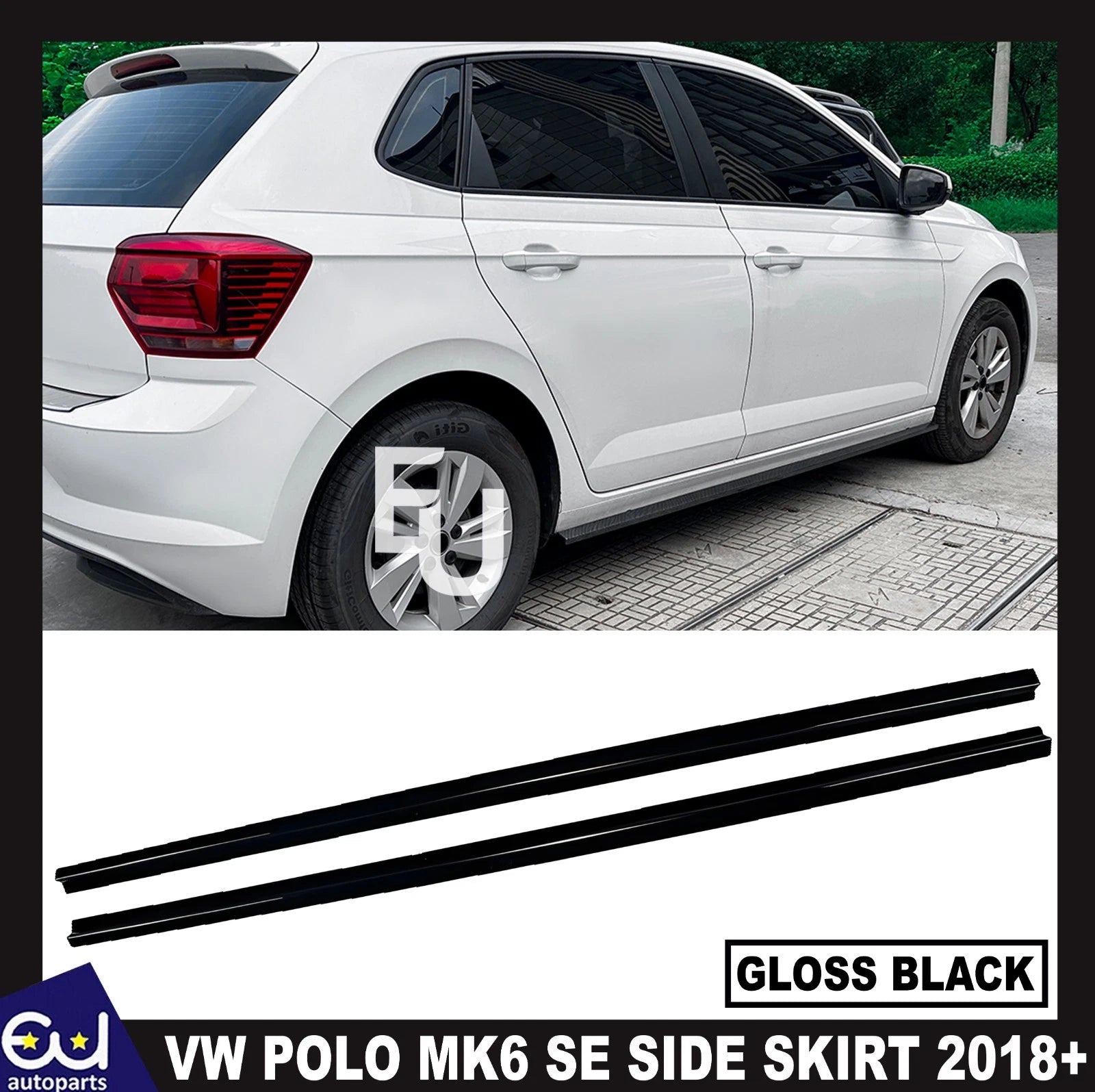 FOR VW POLO MK6 SE STANDARD GLOSS BLACK SIDE SKIRT EXTENSION SPLITTER LIP 2018+