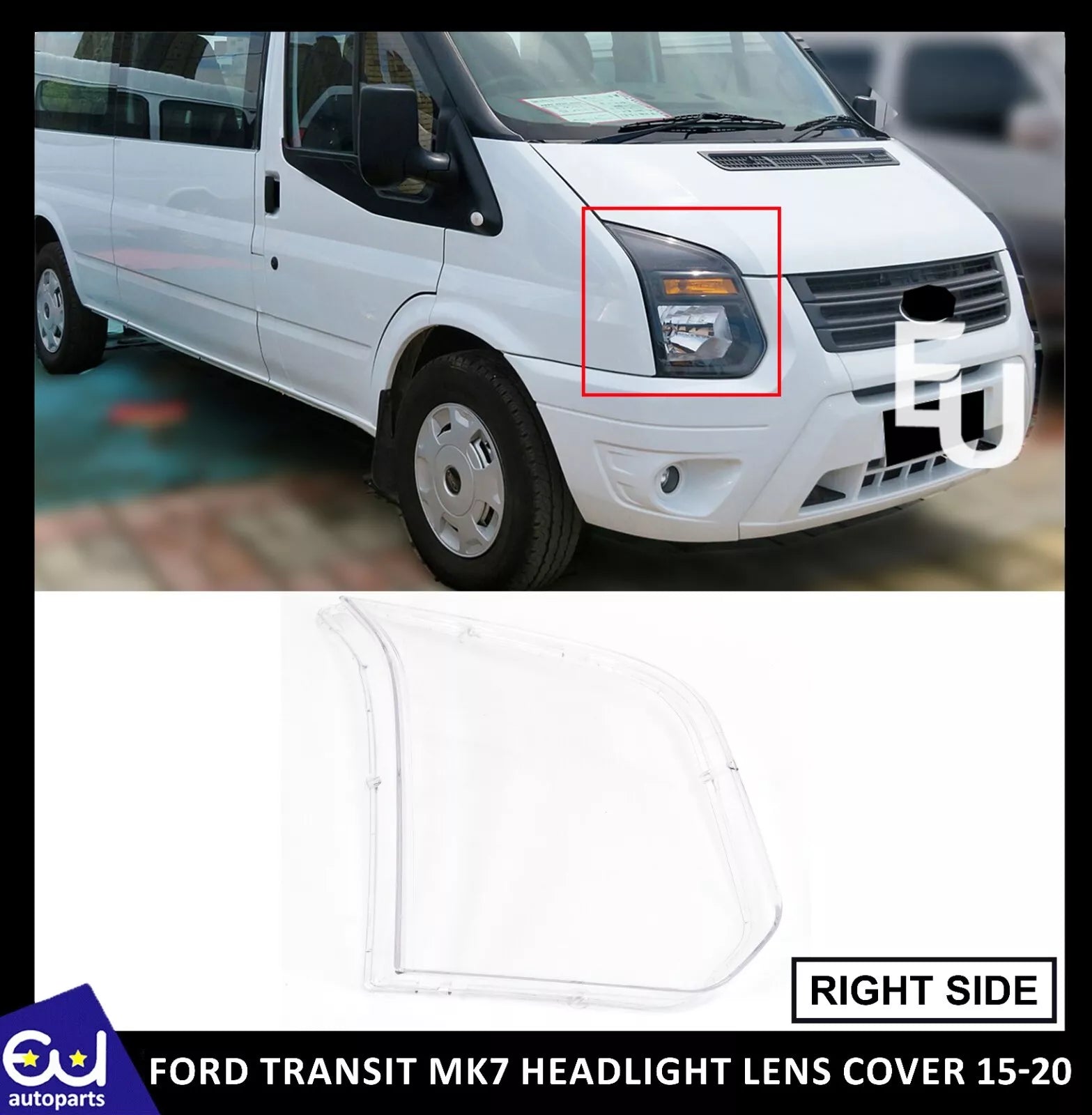 FOR FORD TRANSIT MK7 FACELIFT RIGHT DRIVER CLEAR HEADLIGHT LENS LAMP COVER 13-21