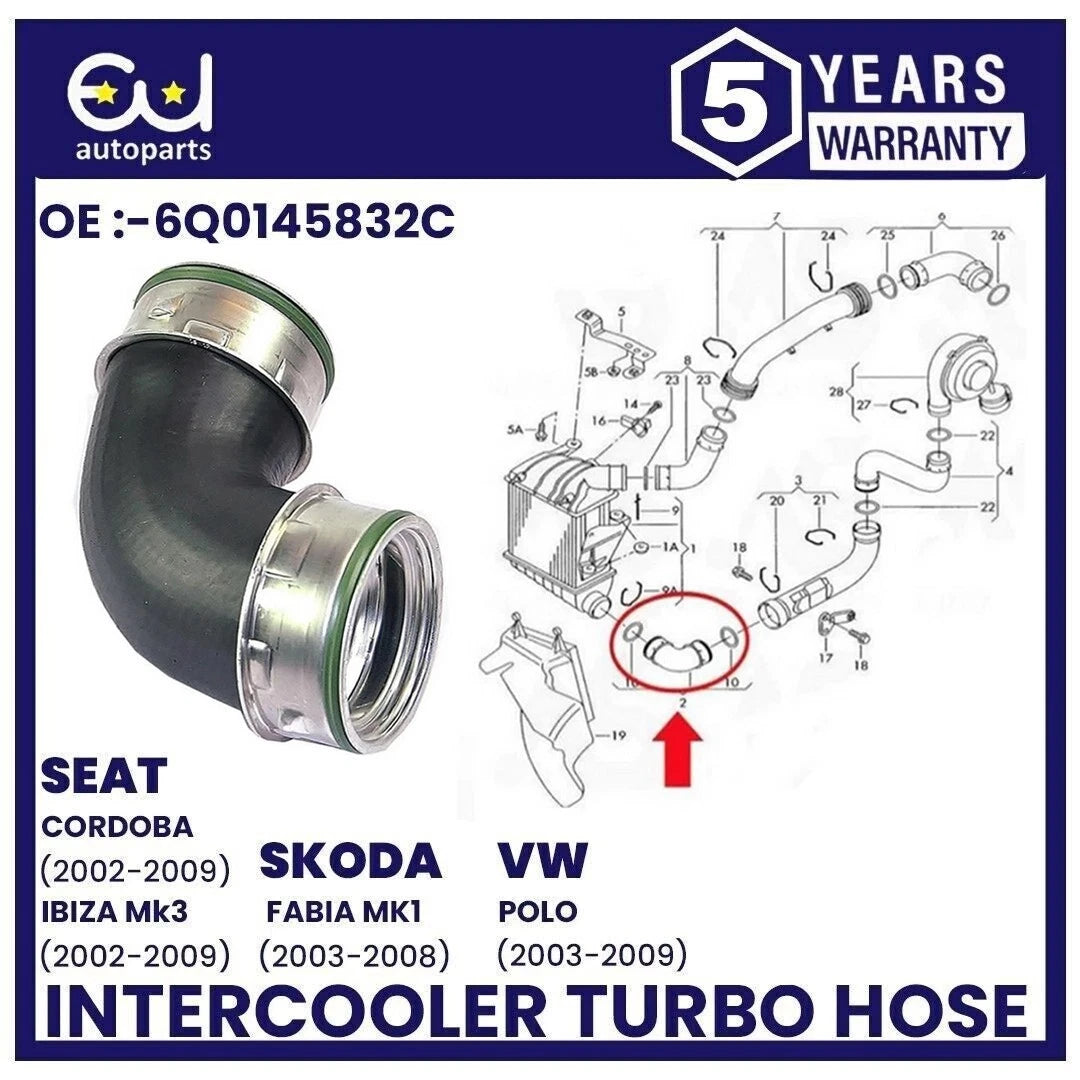FOR VW POLO SEAT IBIZA SKODA FABIA 1.9TDI INTERCOOLER TURBO HOSE PIPE 6Q0145832C