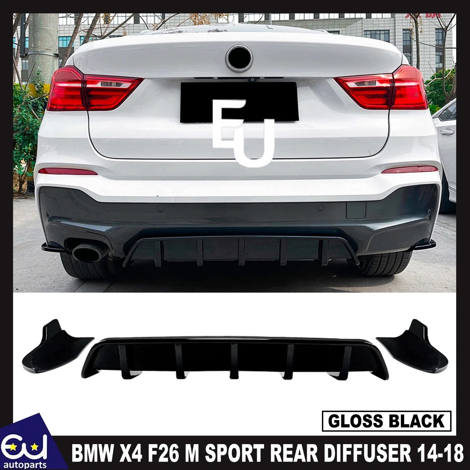 FOR BMW X4 F26 M SPORT REAR BUMPER DIFFUSER LIP KIT COVER GLOSS BLACK 2014-2018