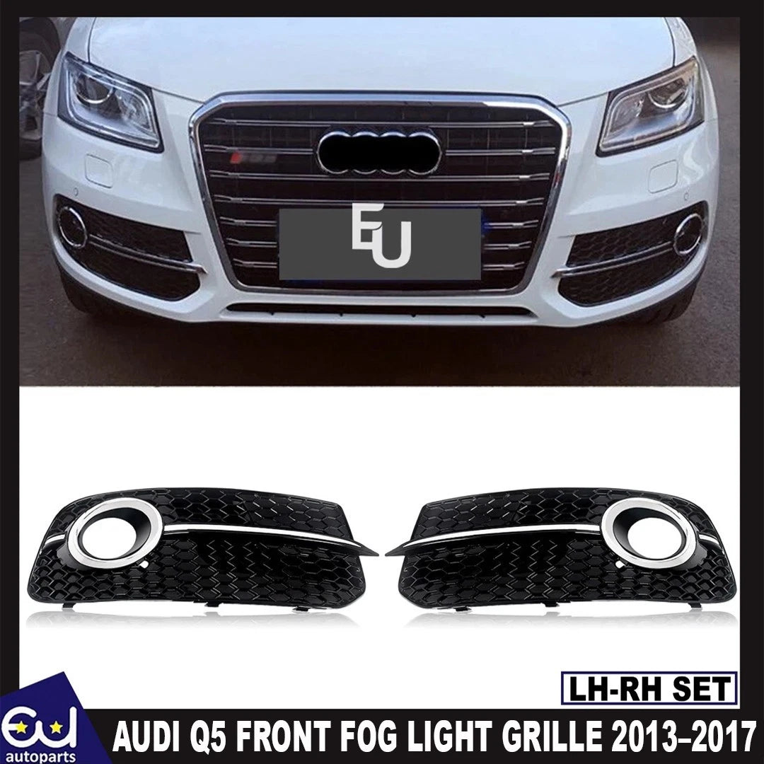 FOR AUDI Q5 2013–2017 GLOSS BLACK FRONT BUMPER FOG LIGHT GRILLE COVER SQ5 STYLE
