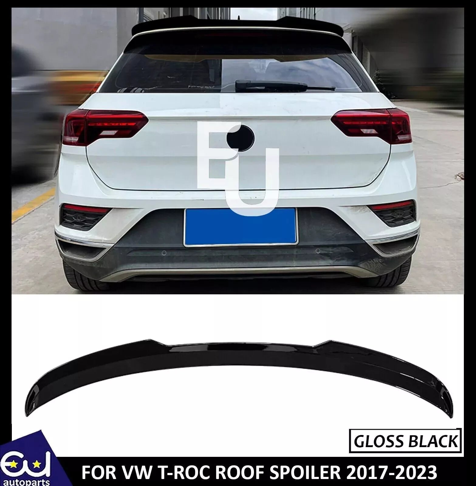 FOR VW T-ROC 2017-2023 REAR ROOF SPOILER LIP WING BOOT GLOSS BLACK