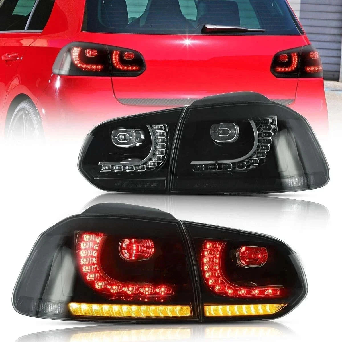 FOR VW GOLF MK6 LED HEADLIGHT SMOKED REAR TAIL LIGHTS LAMP SET 08-13 SEQUENTIAL
