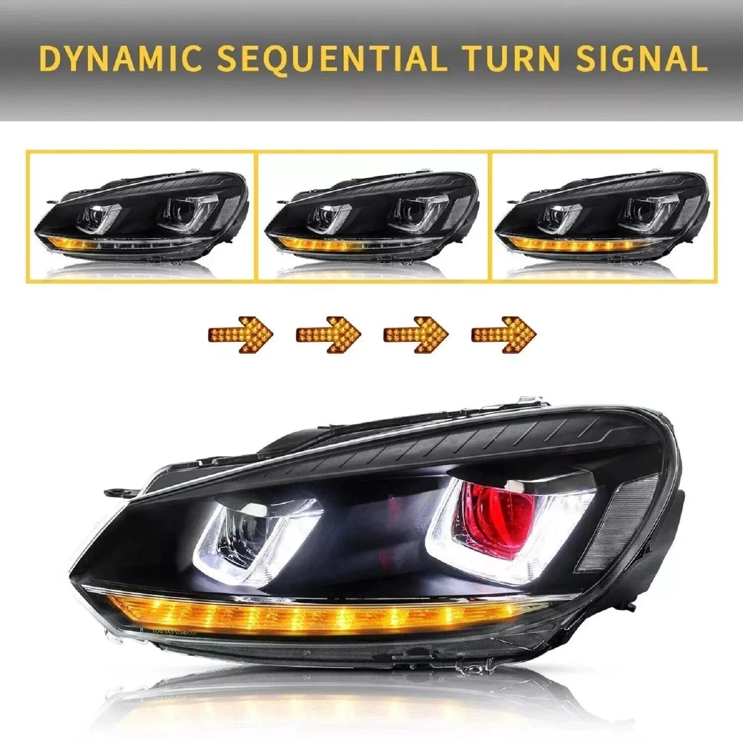 LED HEADLIGHT RED EYE REAR TAIL LIGHTS LAMP SET FOR VW GOLF MK6 08-13 SEQUENTIAL