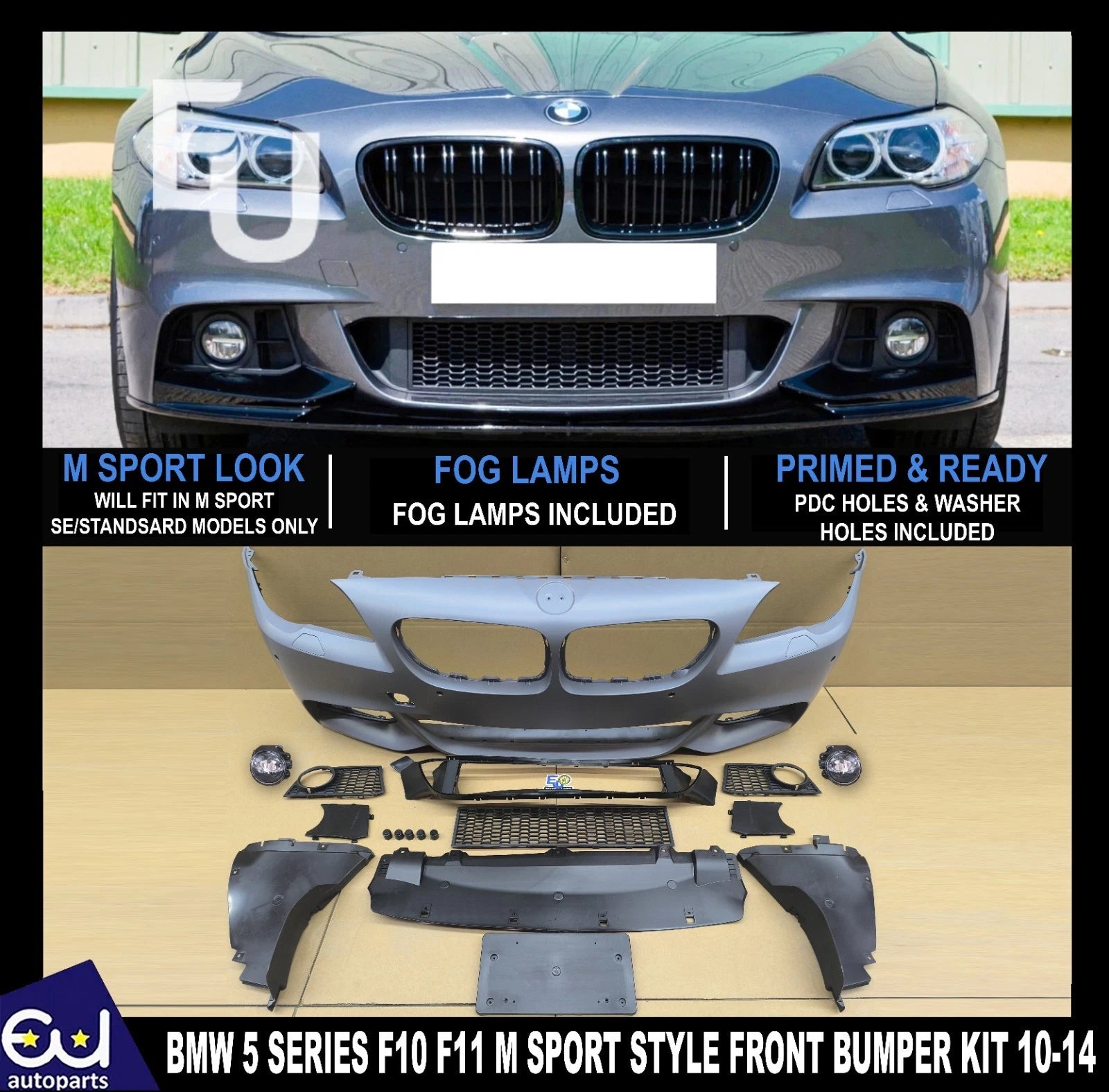 FOR BMW 5 SERIES F10 F11 10-14 PRE LCI M SPORT STYLE LOOK FRONT BUMPER KIT PDC