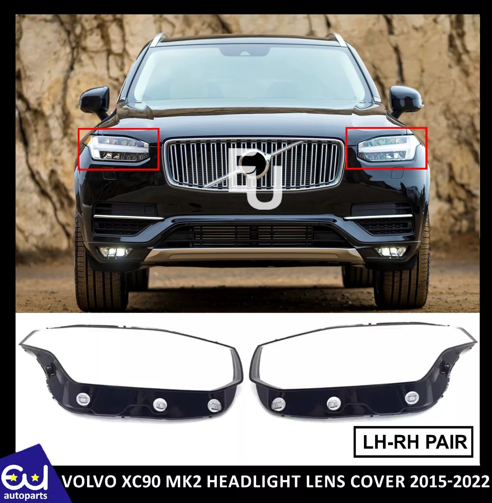 FRONT HEADLIGHT LAMP LENS COVER FOR VOLVO XC90 MK2 LEFT RIGHT SIDE PAIR 15-2022