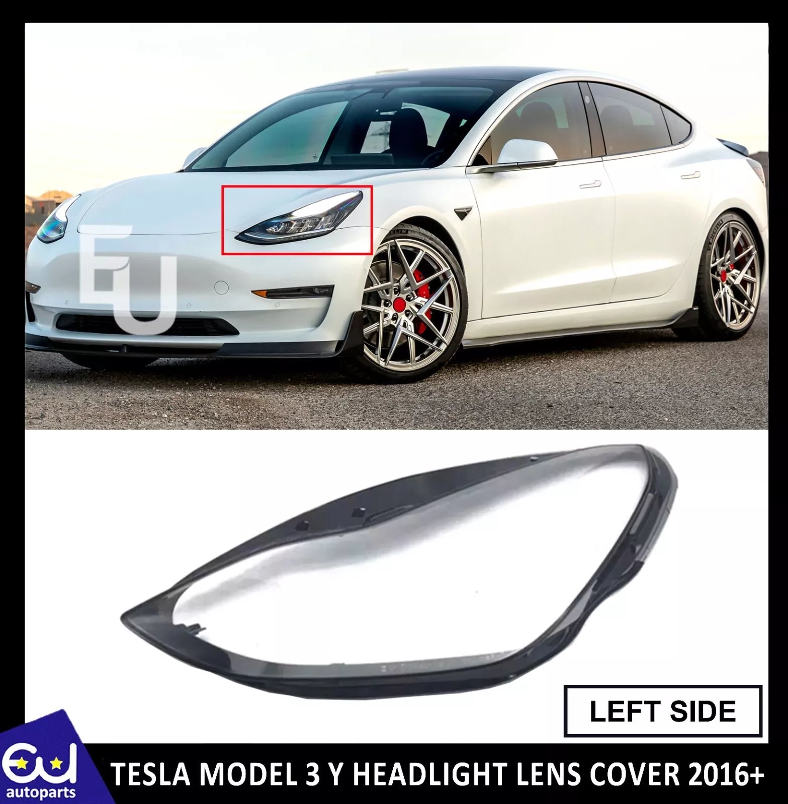 FOR TESLA MODEL 3 Y HEADLIGHT LENS HEADLAMP COVER LEFT PASSENGER SIDE 2016+ ON
