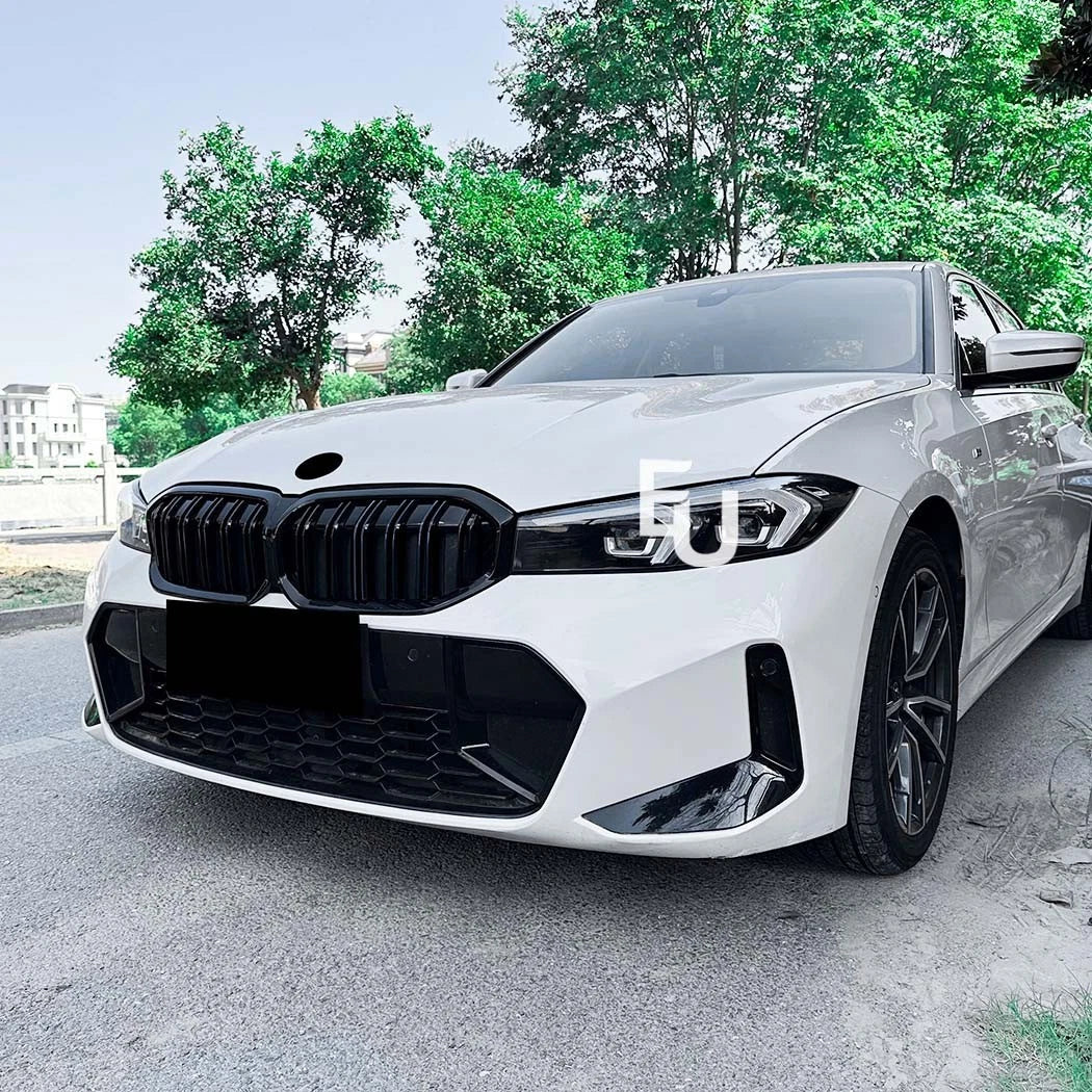 DOUBLE SLAT FOR BMW 3 SERIES G20 G21 LCI KIDNEY GRILL GRILLE GLOSS BLACK 2022+