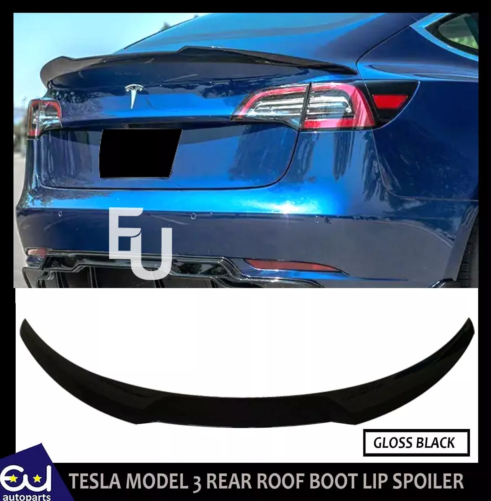 FOR TESLA MODEL 3 5Y REAR BOOT TRUNK LIP SPOILER WING M4 STYLE GLOSS BLACK 2017+