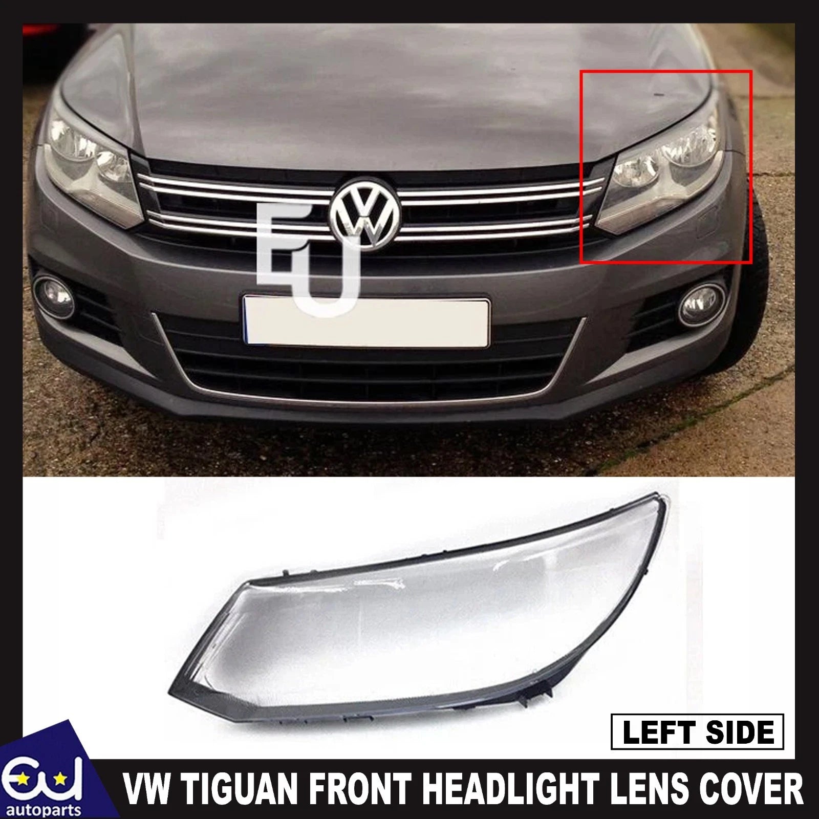 FOR VW TIGUAN FRONT LEFT SIDE CLEAR HEADLIGHT COVER LENS SHELL LAMPSHADE 13-2015