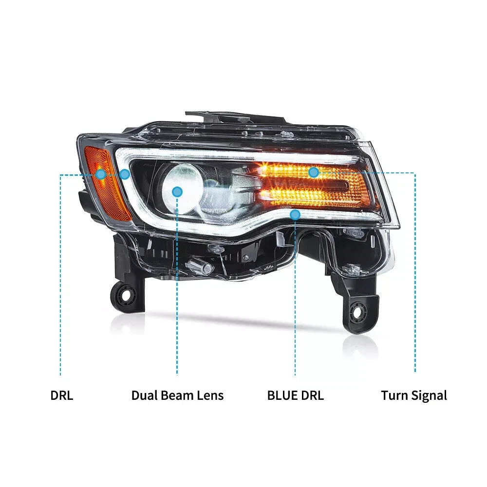 FOR JEEP GRAND CHEROKEE PROJECTOR FULL LED HEADLIGHTS LAMP DRL STARTUP 2014-2022