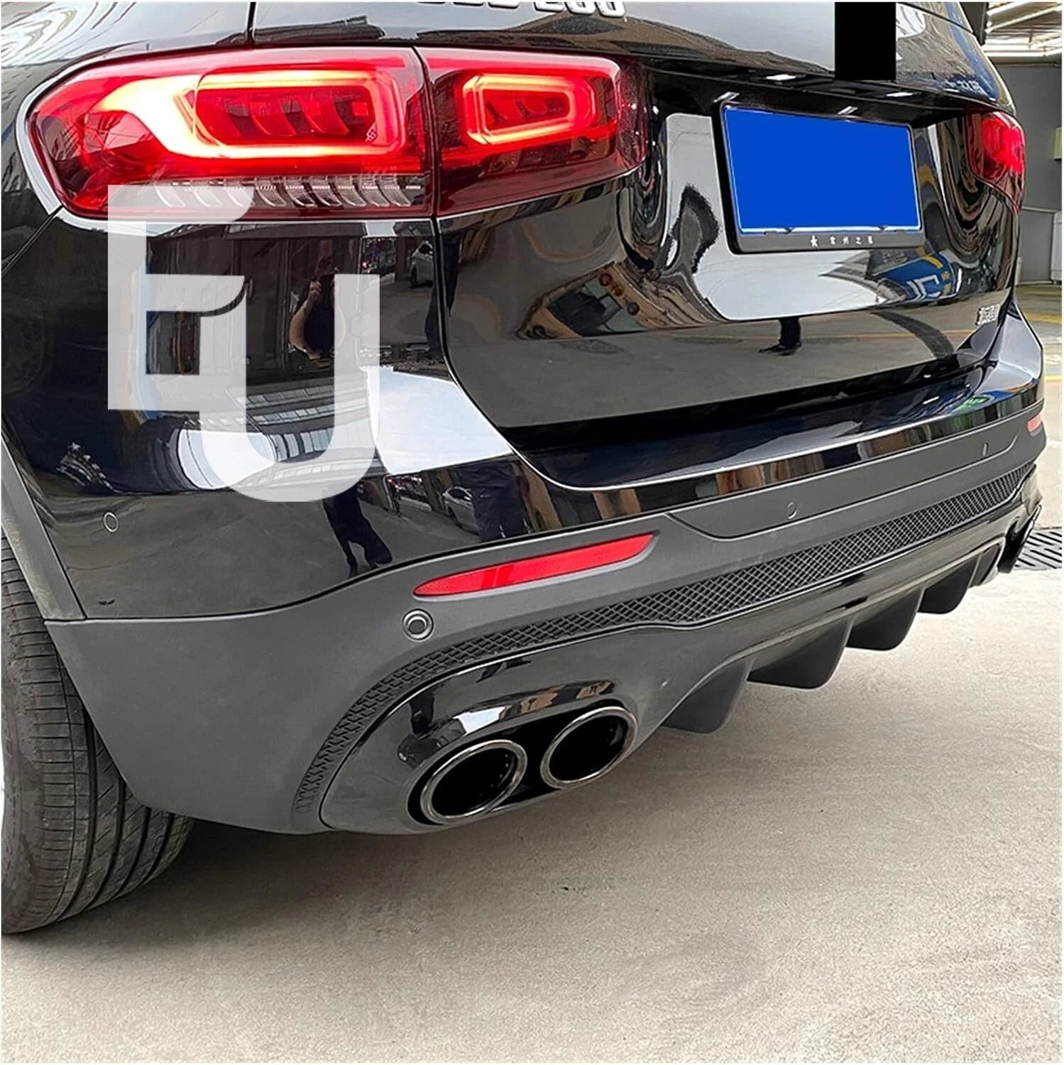 FOR MERCEDES GLB X247 AMG GLB45 STYLE REAR DIFFUSER VALANCE & BLK TAILPIPES 19+