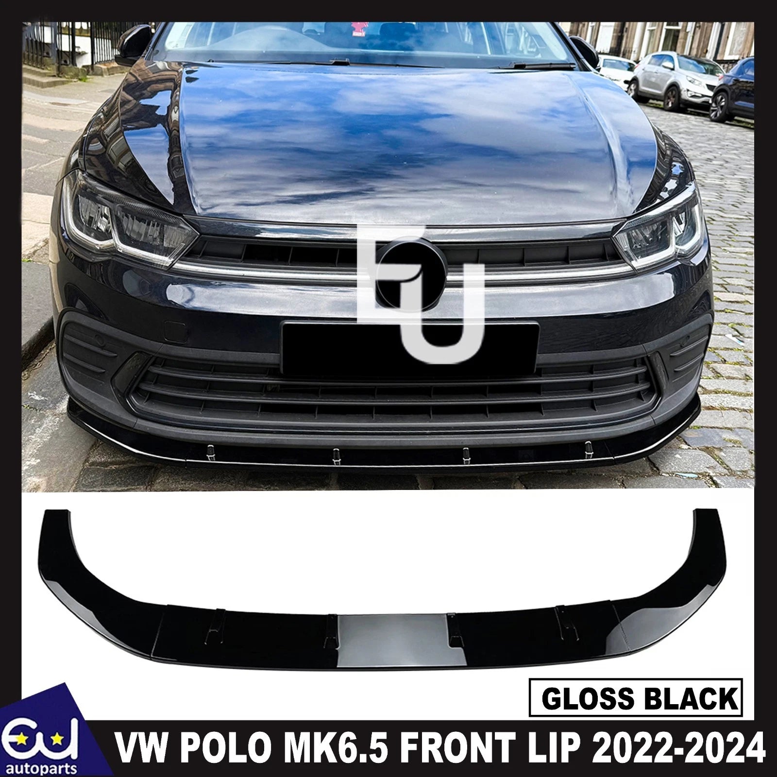 FOR VW POLO MK6.5 FRONT SPOILER LIP SPLITTER GLOSS BLACK 2022-2024
