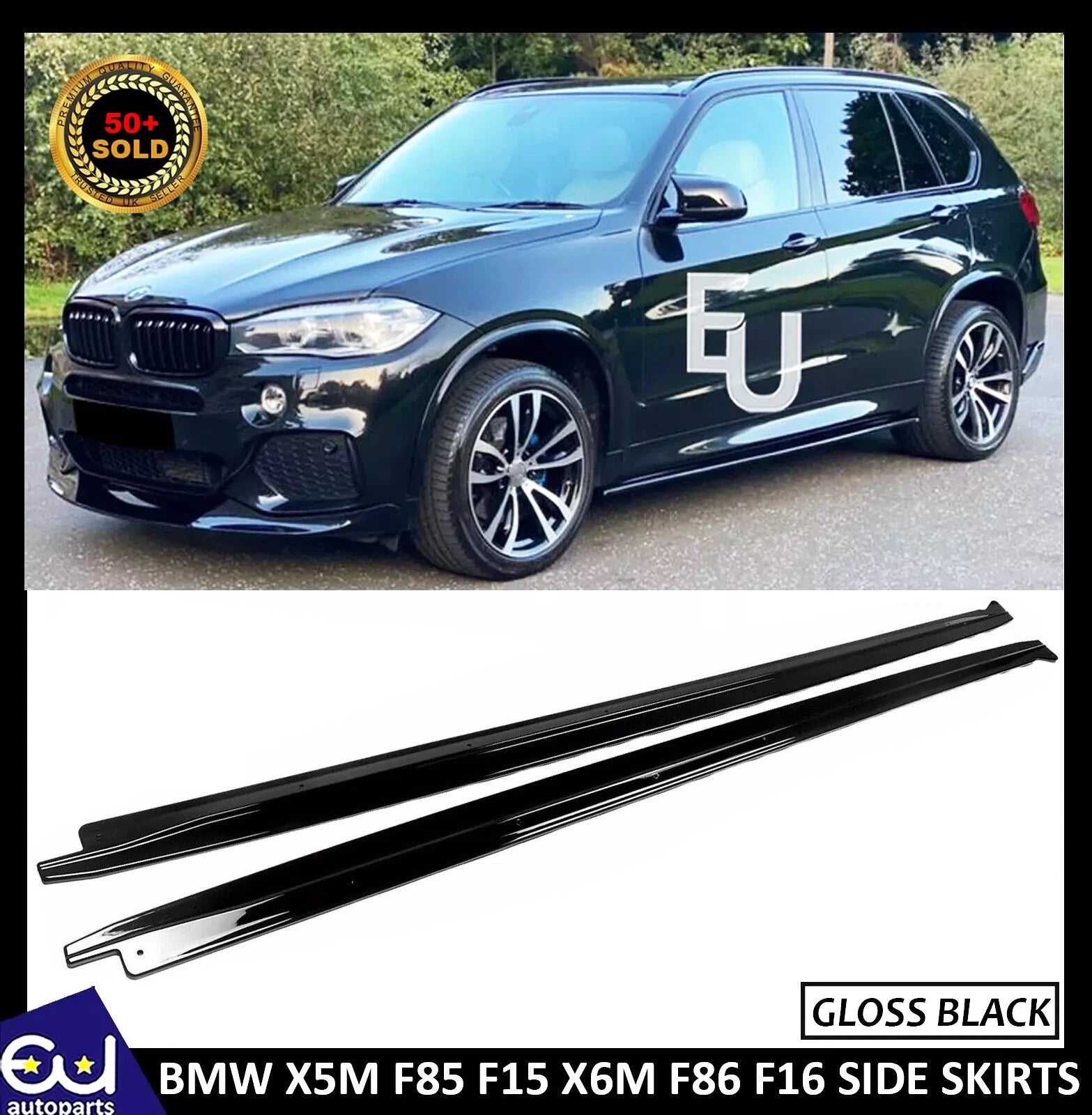 FOR BMW X5M F85 F15 X6M F86 F16 GLOSS BLACK SIDE SKIRT EXTENSION BLADE LIP 14-18